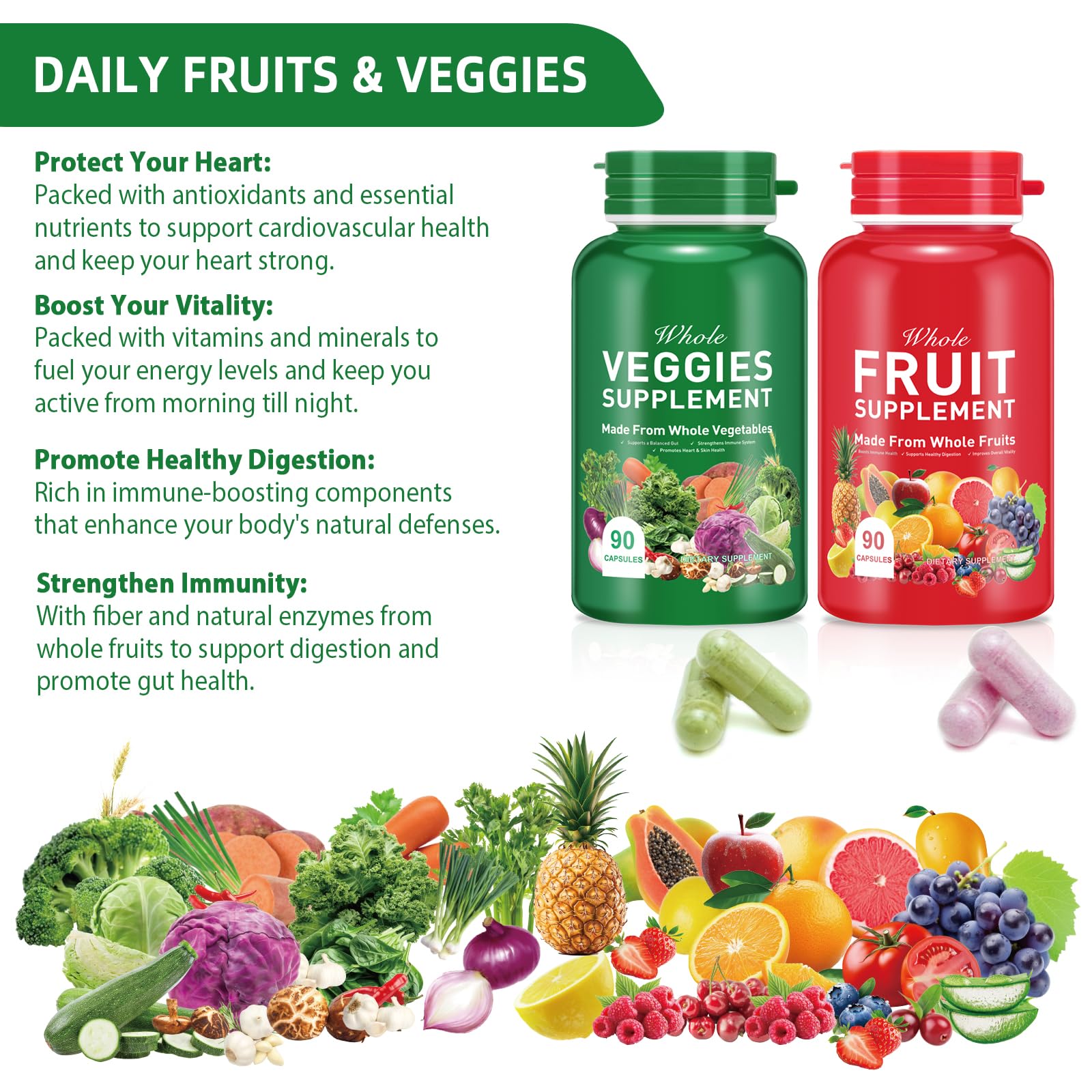 Ruduwu Fruit Capsules - 100% Whole Natural Fruits Supplements - Vitamins Supplement Dietary Nutritional Balance,Whole Food Supplement Ingredients Blended Vitamin & Mineral Ruduwu uk supplements