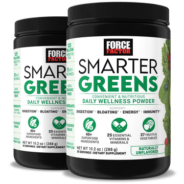 Force Factor Smarter Greens Daily Wellness Powder 2-Pack to Support Energy, Immunity & Digestion, Superfood Greens Powder with Vitamins, Minerals & Probiotics, Unflavored, 60 Servings Force Factor uk supplements