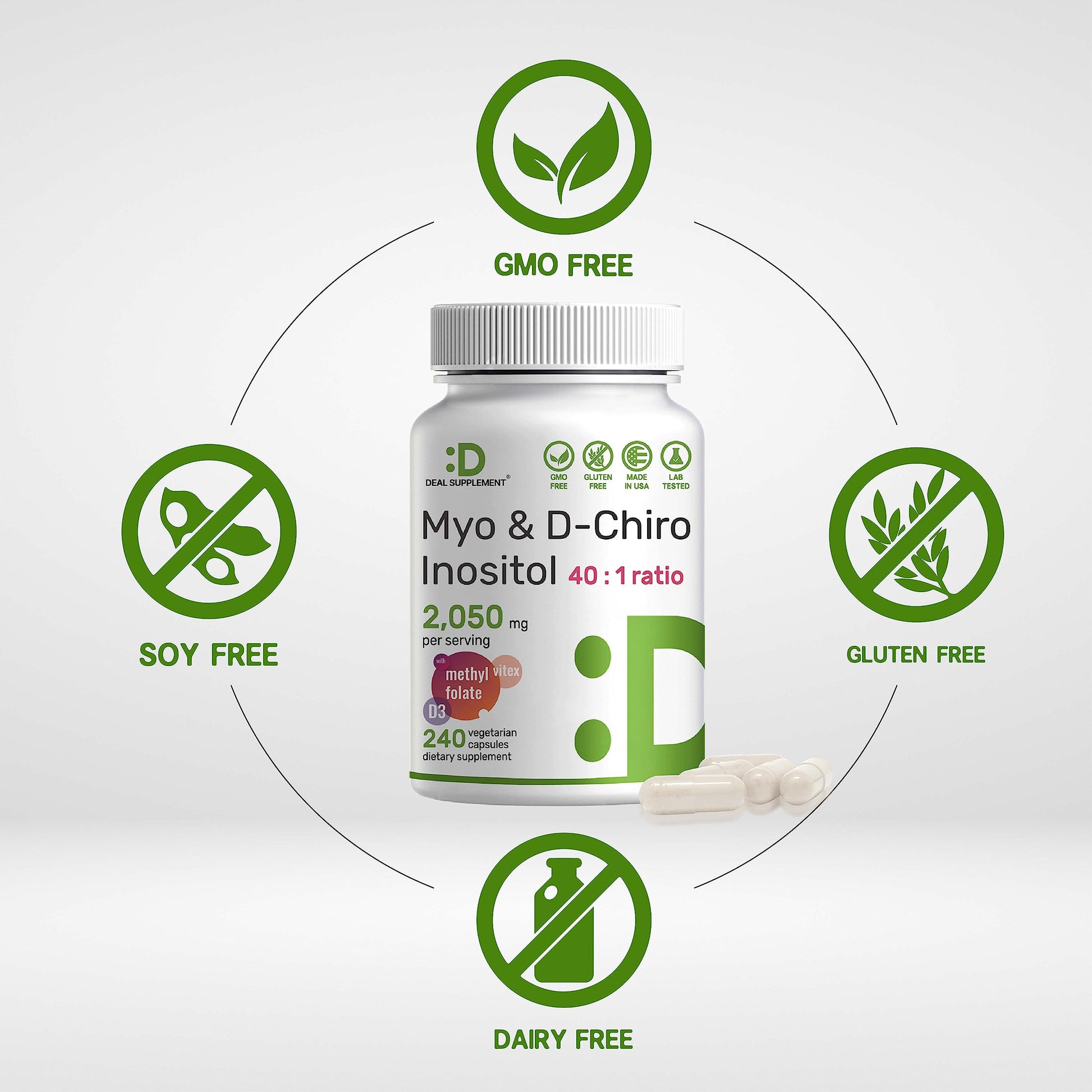 Myo-Inositol & D-Chiro Inositol Supplement (40:1) 2,050mg Per Serving, 240 Veggie Cap DEAL SUPPLEMENT uk supplements