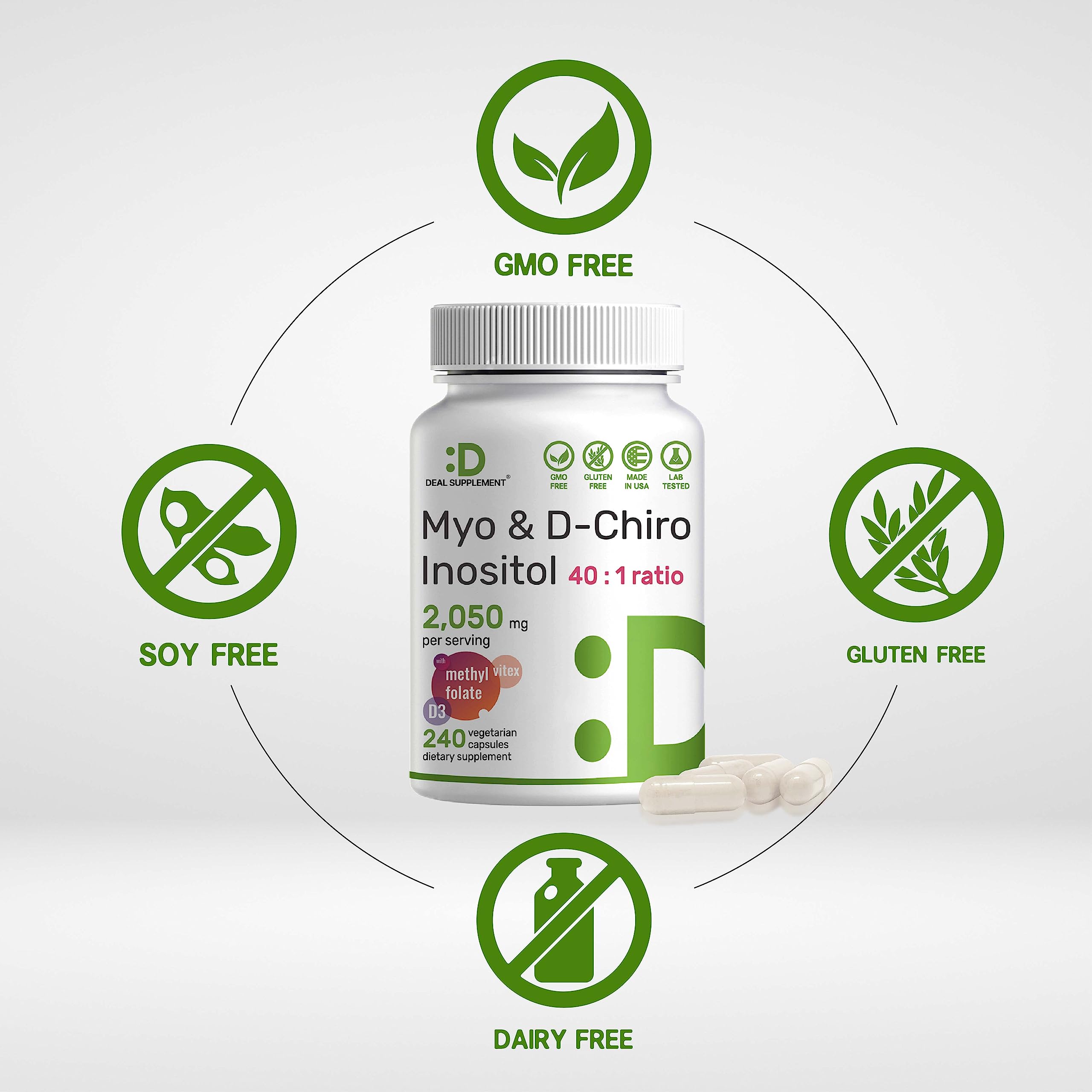 Myo-Inositol & D-Chiro Inositol Supplement (40:1) 2,050mg Per Serving, 240 Veggie Cap DEAL SUPPLEMENT uk supplements