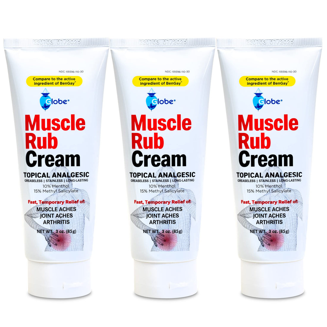 (3 Pack) Globe Ultra Strength Greaseless Muscle Rub Cream (3 oz). Compare to The Active Ingredients of Greaseless Bengay, 10% Menthol & 15% Methyl Salicylate (3 Pack) Globe uk supplements