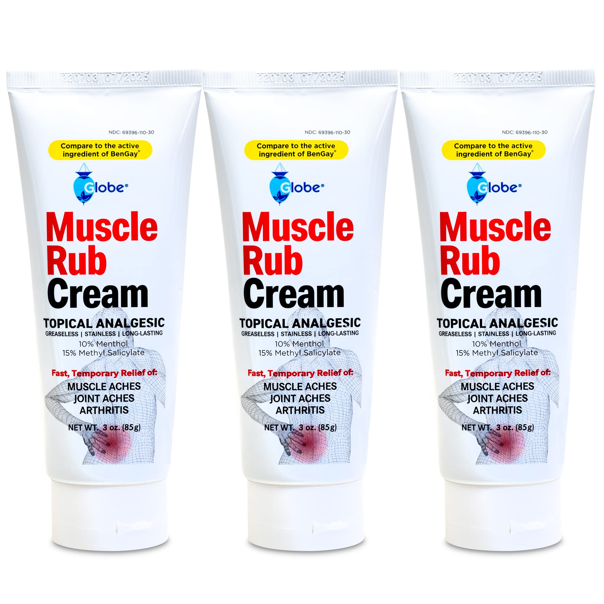 (3 Pack) Globe Ultra Strength Greaseless Muscle Rub Cream (3 oz). Compare to The Active Ingredients of Greaseless Bengay, 10% Menthol & 15% Methyl Salicylate (3 Pack) Globe uk supplements
