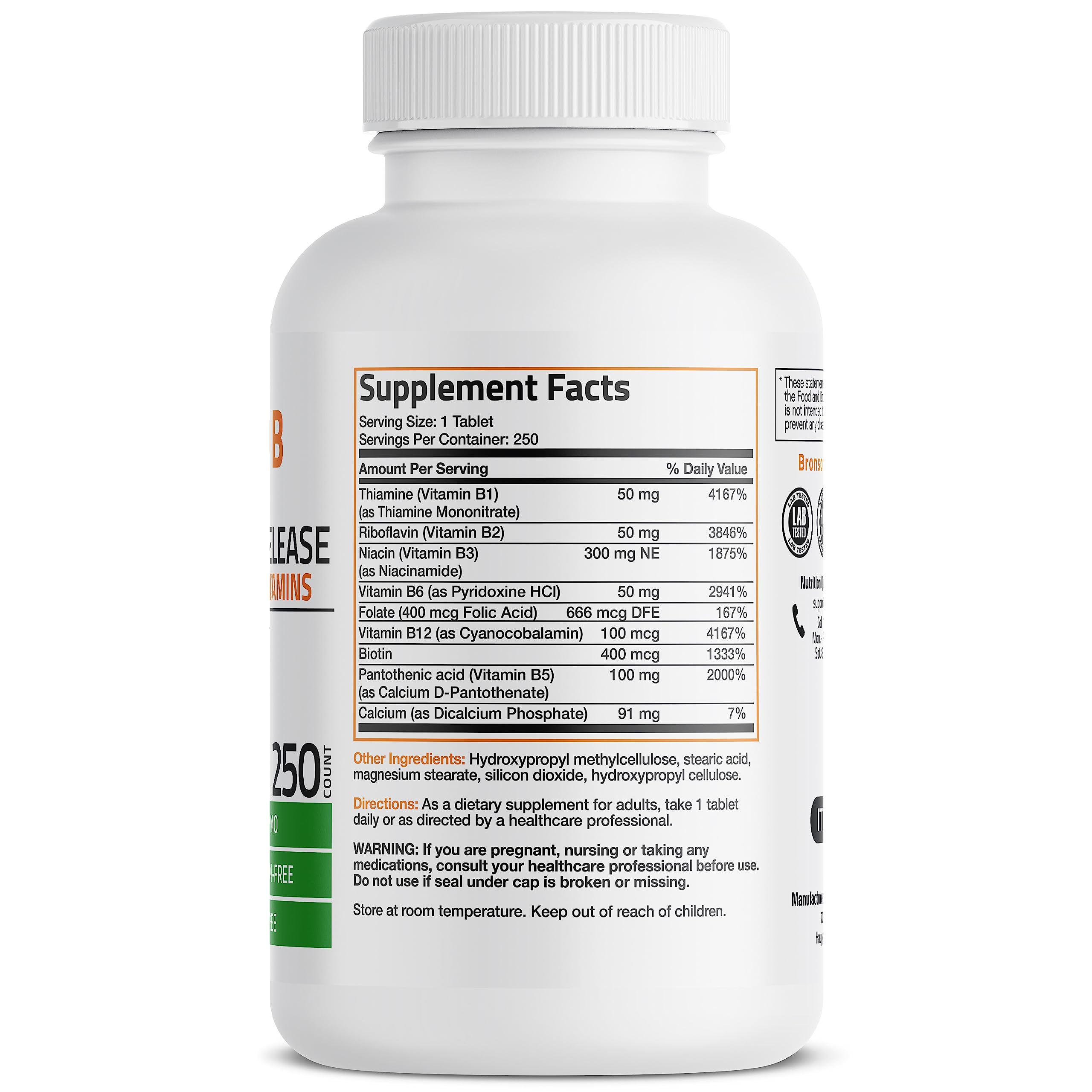 Bronson Super B Vitamin B Complex Sustained Slow Release Vitamin B1, B2, B3, B6, B9 Bronson uk supplements