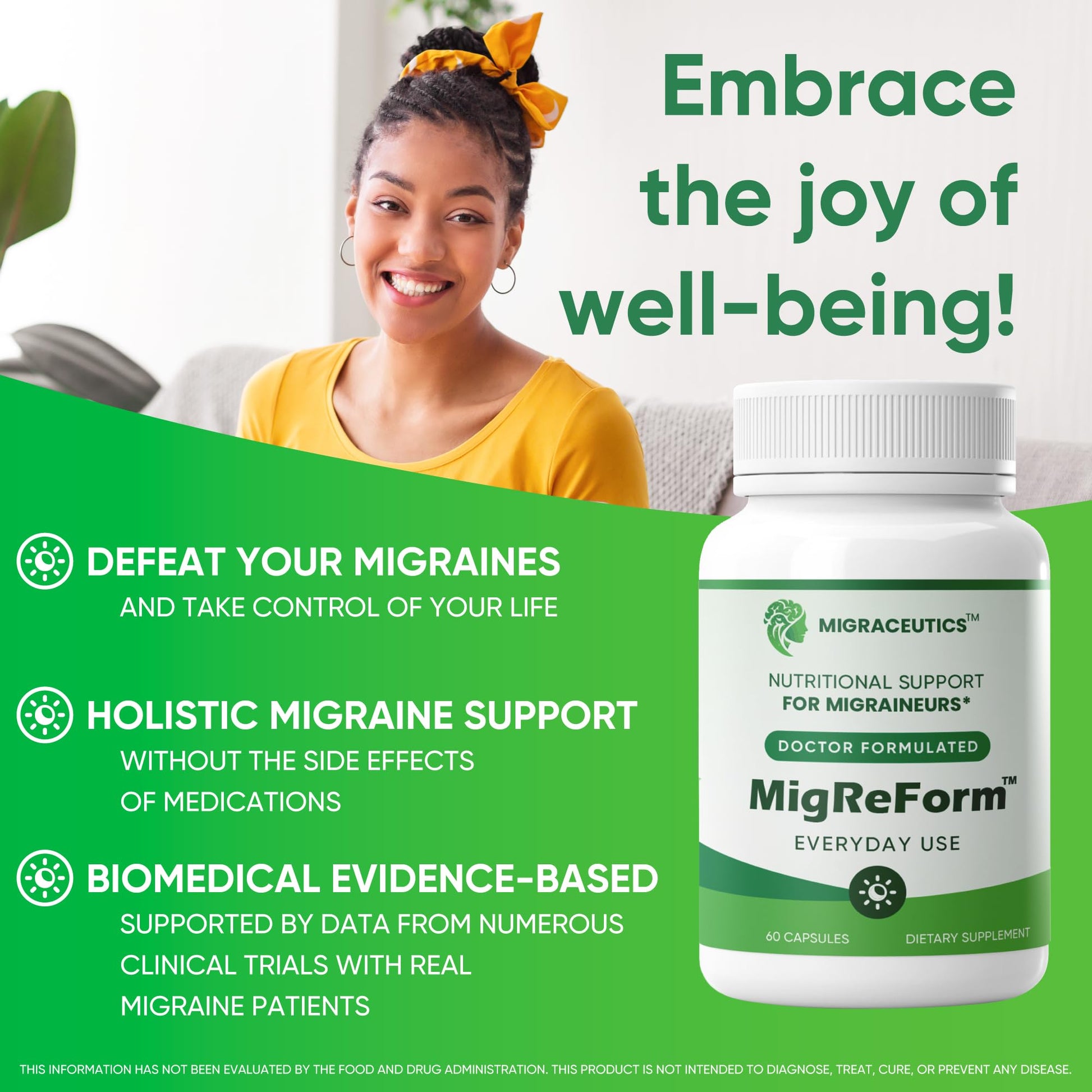 MigReForm – Doctor Formulated Nutritional Supplement and Migraine Wellness Support - Natural Migraine Health Formula with Magnesium, Vitamin B2 & CoQ10-60 Capsules for Women & Men Migraceutics uk supplements