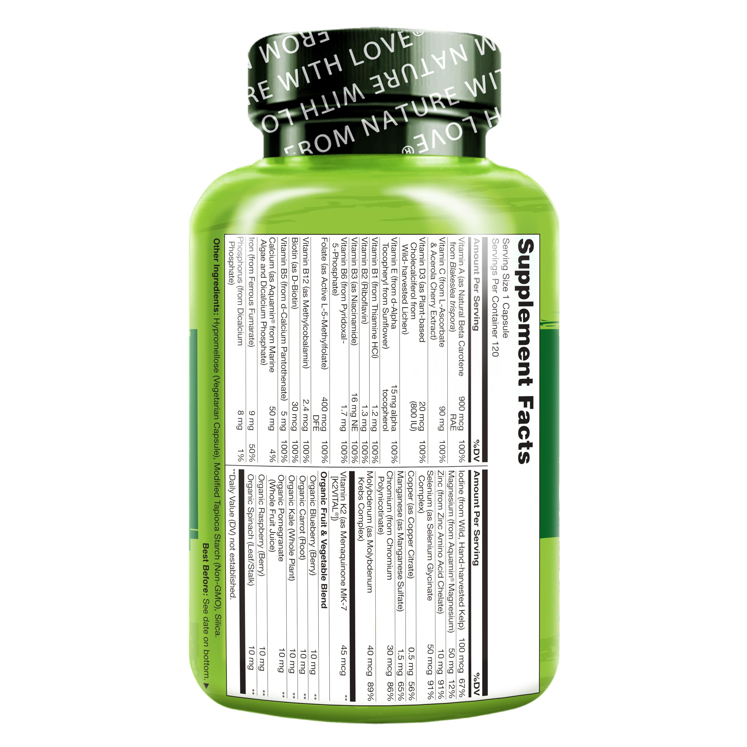 NATURELO One Daily Multivitamin for Women w/Vitamin B12, 120 Ct, Energy Support, Whole Food Daily Women Multivitamin Supplement NATURELO uk supplements