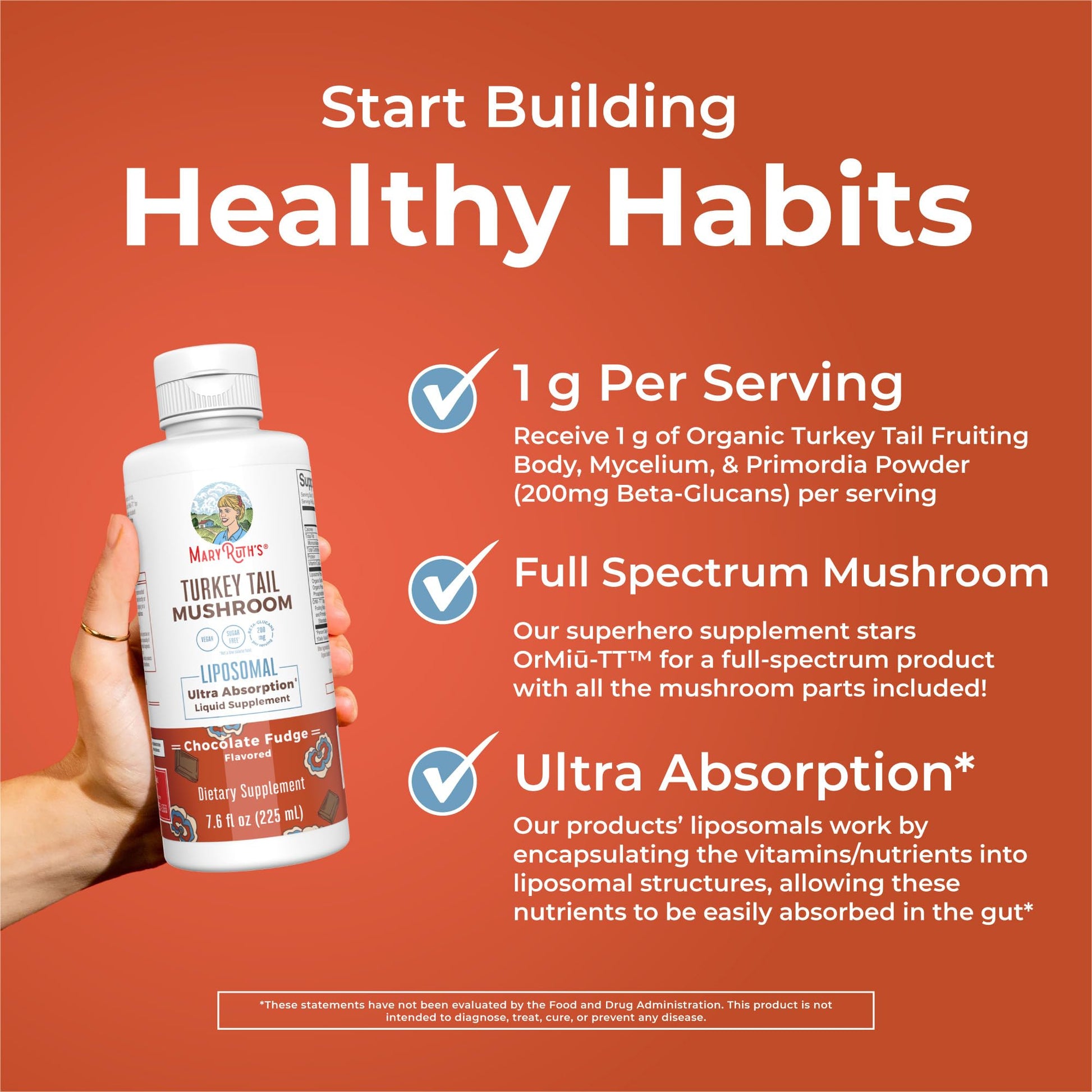 MaryRuth Organics Turkey Tail Mushroom Supplement | Ultra Absorption Liposomal | Full Spectrum | 200mg Beta-Glucans Per Serving | Vegan | 7.6 oz | 15 Servings MARYRUTH'S uk supplements