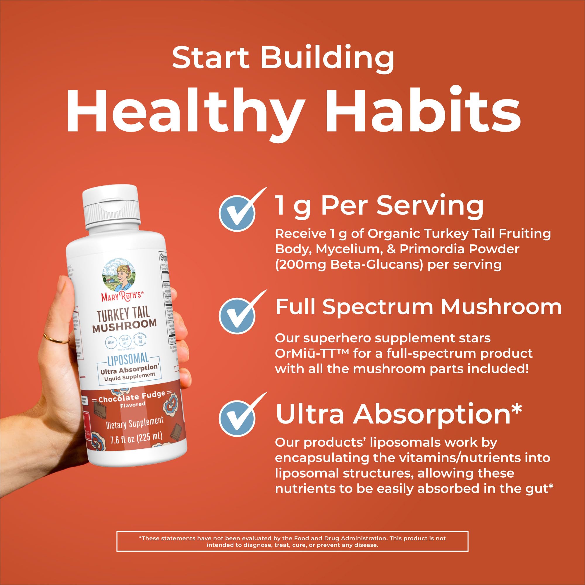 MaryRuth Organics Turkey Tail Mushroom Supplement | Ultra Absorption Liposomal | Full Spectrum | 200mg Beta-Glucans Per Serving | Vegan | 7.6 oz | 15 Servings MARYRUTH'S uk supplements