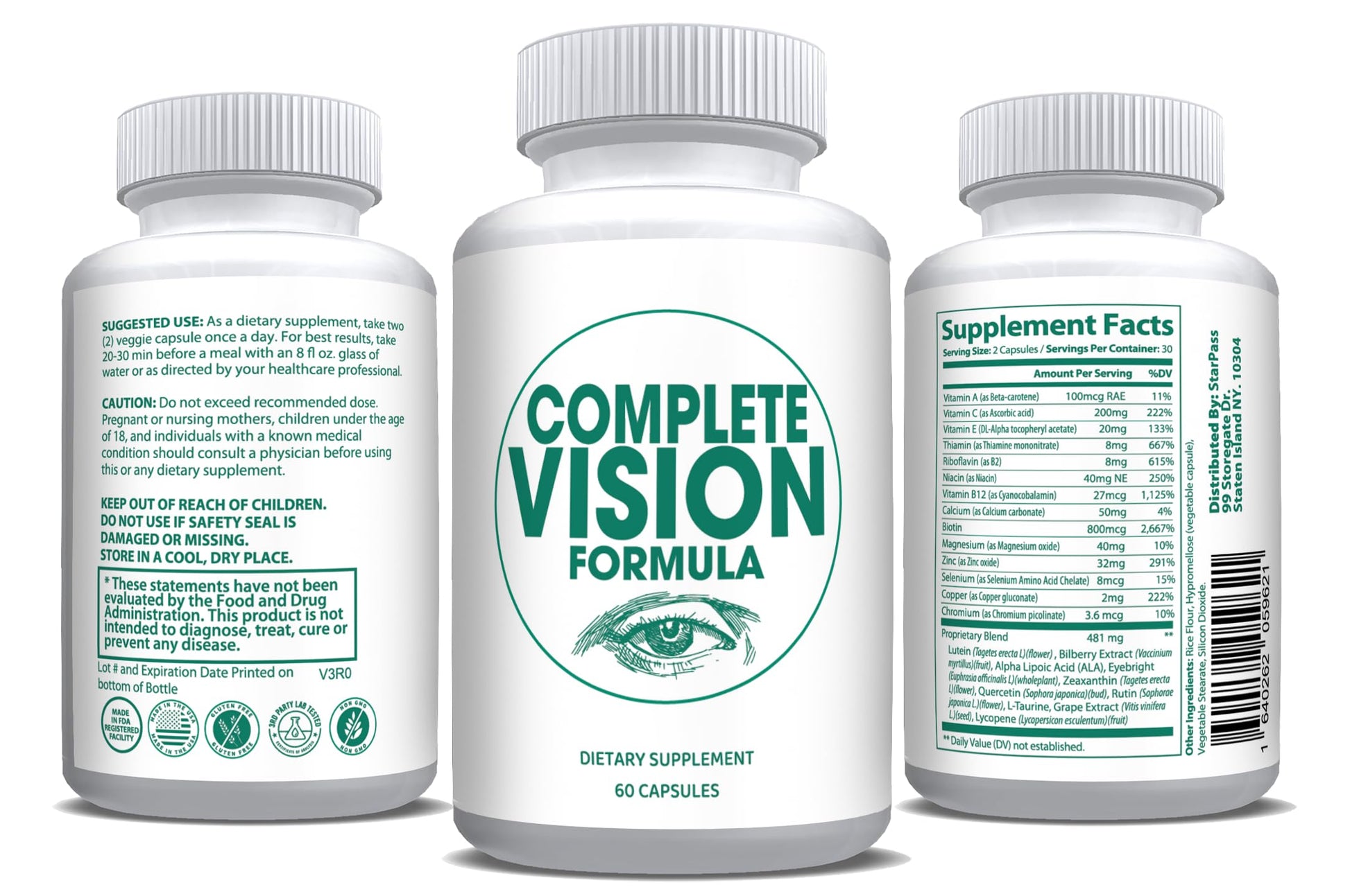 Pure Eye Health Vitamin & Mineral Supplements for Adults | #1 Complete Research Vision Formula w/Bilberry, Lutein, Zeaxanthin, Lycopene, Resveratrol | Supports Eye Strain, Dry Eyes 60 Capsules StarPass Labs uk supplements