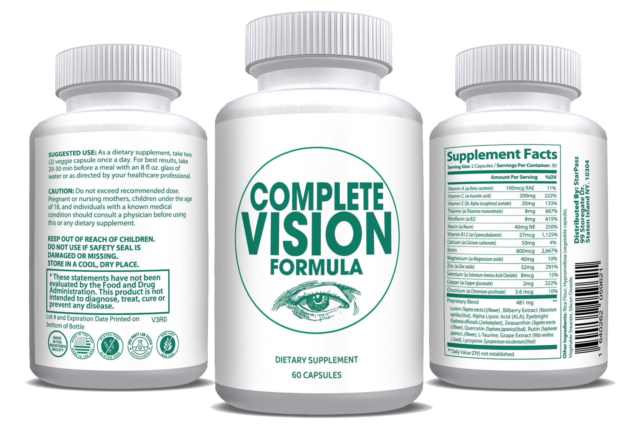Pure Eye Health Vitamin & Mineral Supplements for Adults | #1 Complete Research Vision Formula w/Bilberry, Lutein, Zeaxanthin, Lycopene, Resveratrol | Supports Eye Strain, Dry Eyes 60 Capsules StarPass Labs uk supplements