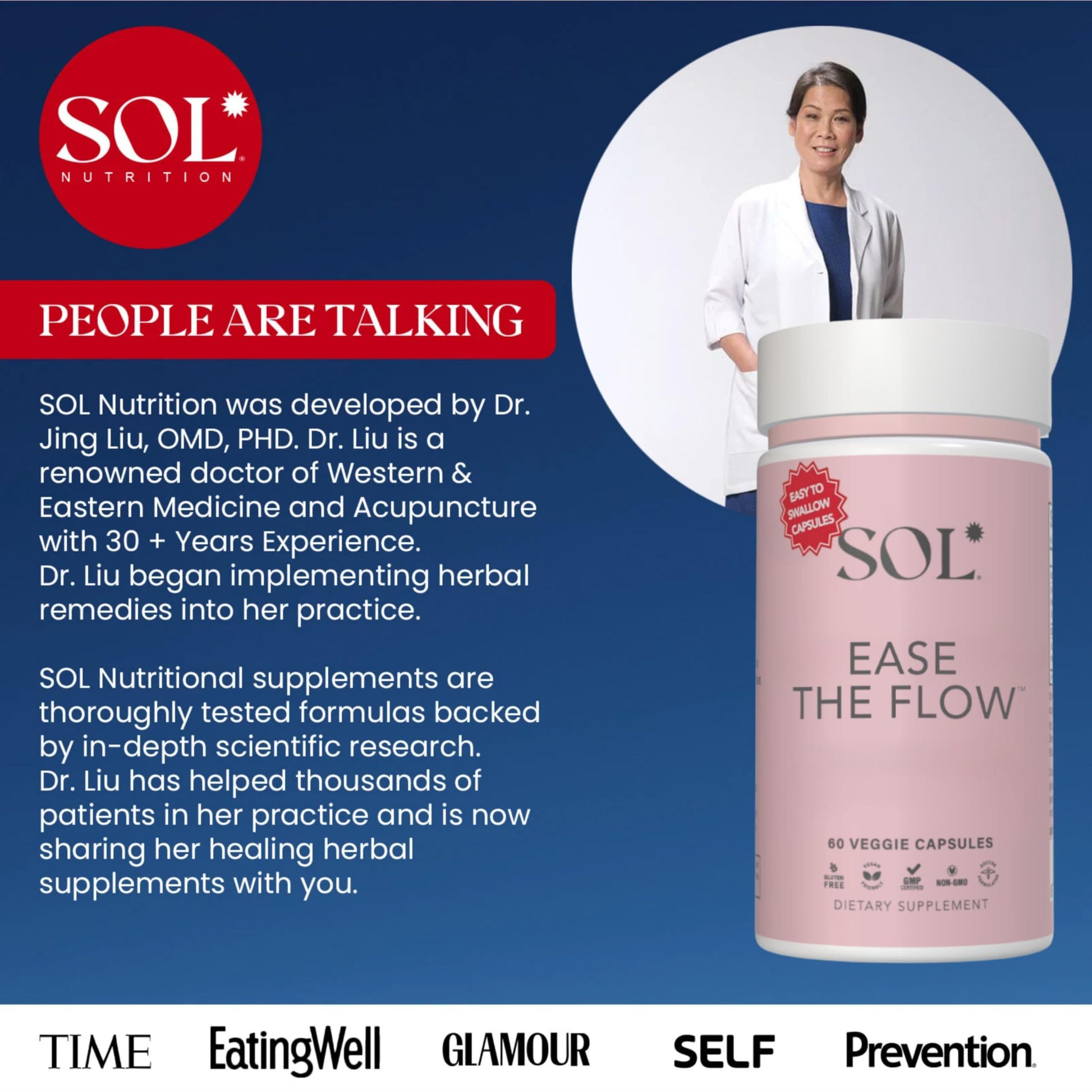 Sol Nutrition Ease the Flow - PMS Support, Menstrual Relief, PMDD Supplements, Period Relief Products, Eases Bloating & Mood Swings, Vitamins B6 & B8, 60 Easy-to-Swallow Capsules Sol Nutrition uk supplements