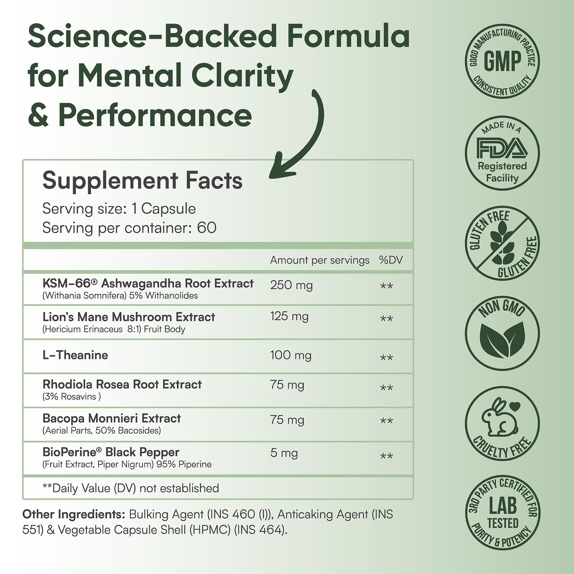 PrimaLeaf Clarity Nootropics Brain Supplement for Focus, Memory, & Stress Relief | Natural Nootropic with KSM66 Ashwagandha, Lions Mane, Bacopa, L Theanine | Cognitive & Mood Support | 60 Veg Capsules PrimaLeaf uk supplements