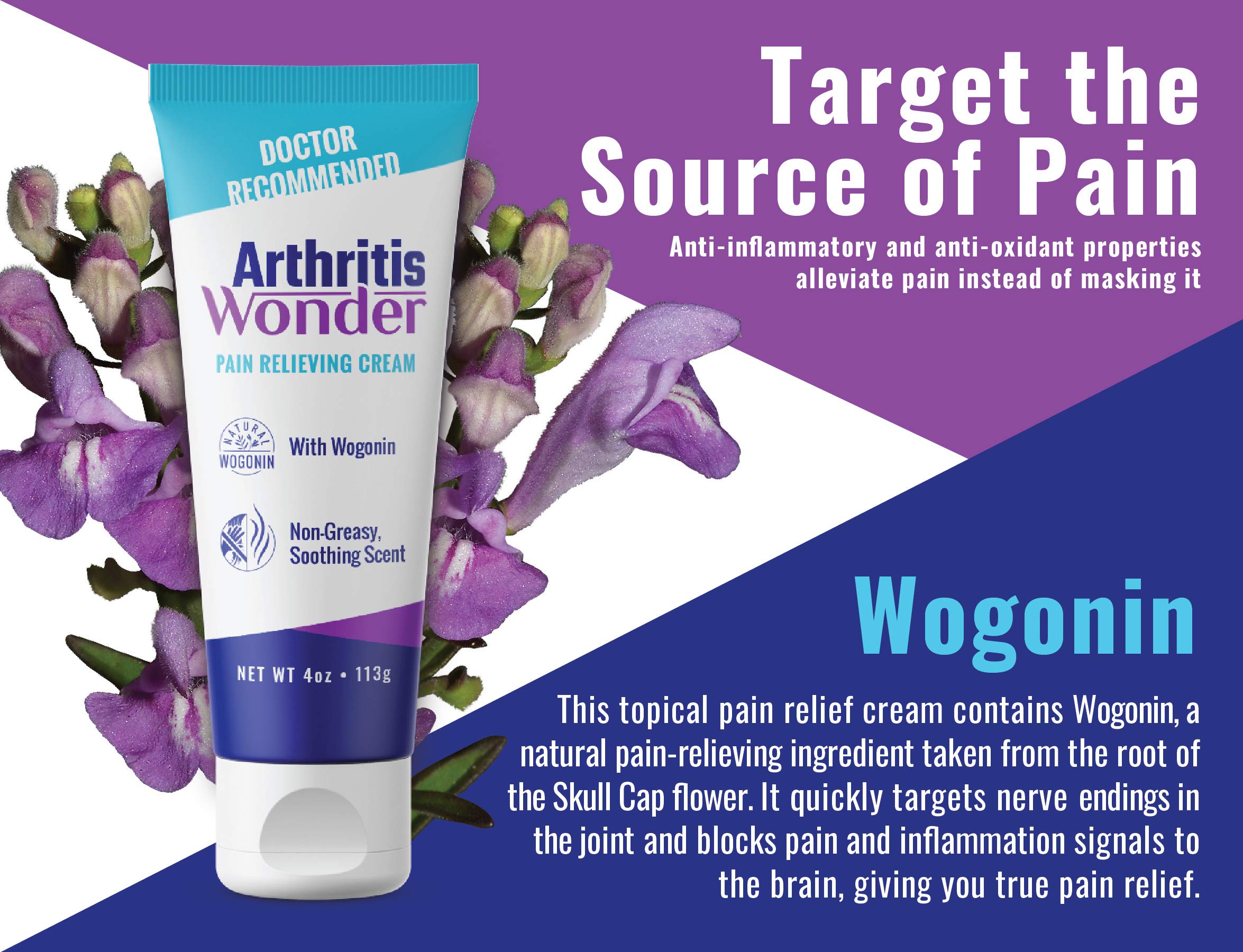 Arthritis Wonder Pain Relief Cream, 4 oz – Arthritis Pain Relief Cream for Hand, Knee, Foot and Wrist Joints – Fast-Acting, Deep Penetrating, Non-Greasy Formula with Natural Wogonin Arthritis Wonder uk supplements