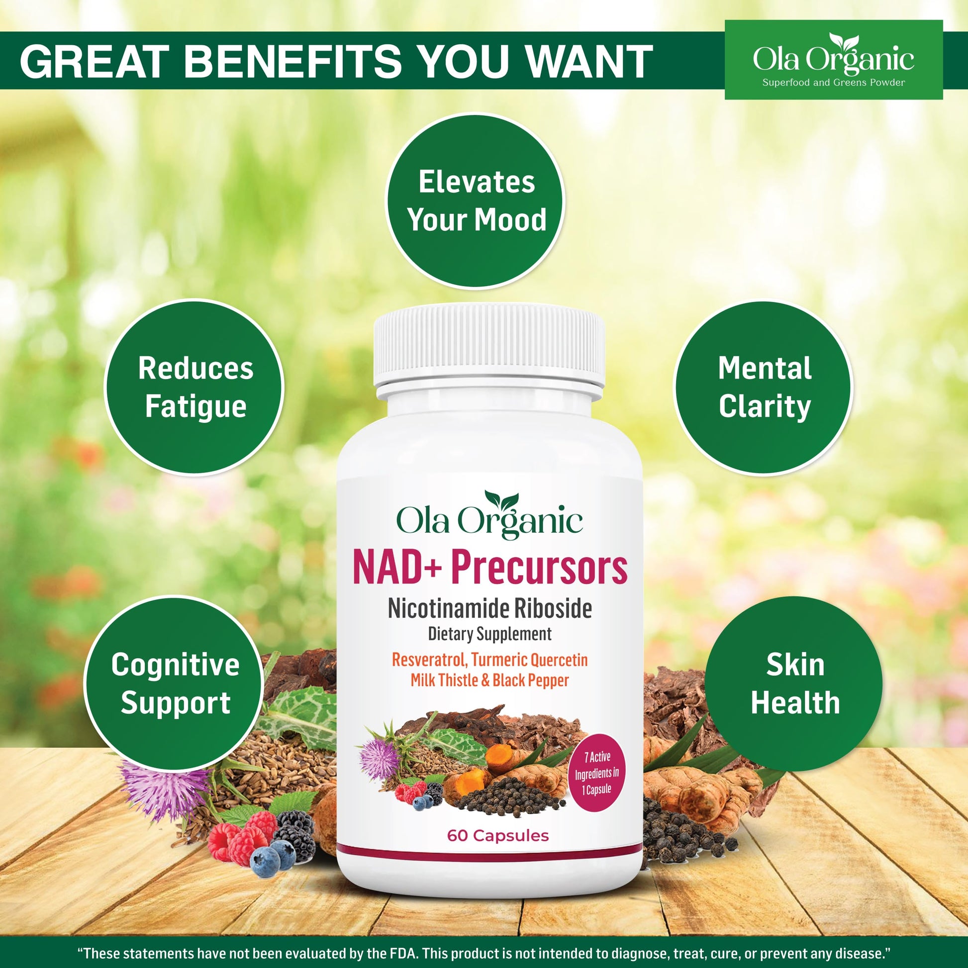 NAD+ Supplement & NAD Booster for Cellular Energy and Healthy Aging – Plant-Based Nicotinamide Riboside (NR) NAD Precursor with Resveratrol, Turmeric, Quercetin, Rhodiola & Milk Thistle – 60 Capsules Ola Organic uk supplements