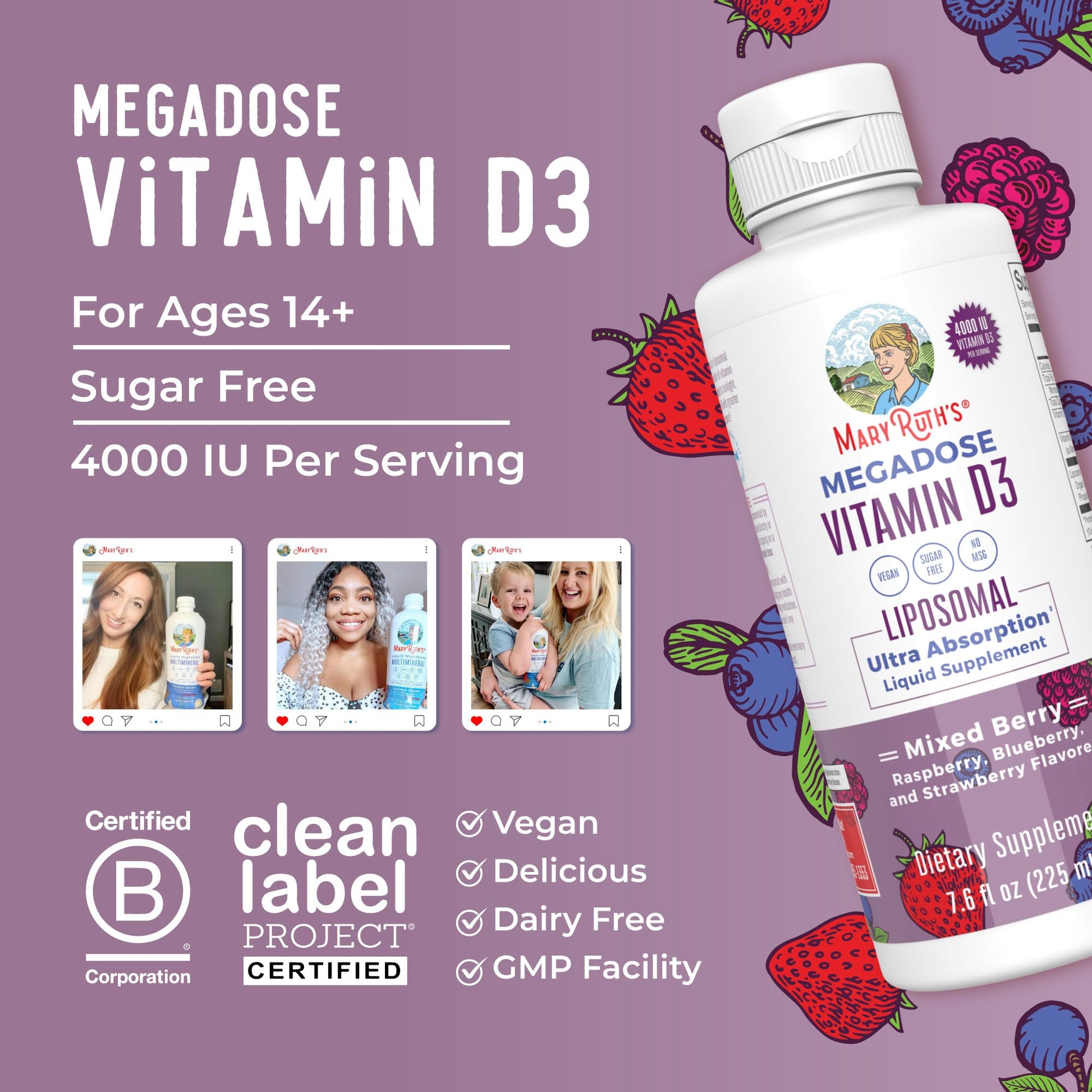 MaryRuth Organics Megadose Vitamin D3 Liposomal | Vitamin D 4000 IU | Ultra Absorption | Immune Support for Adults | Bone Health | VIT D3 | Vegan | Sugar Free | Gluten Free | Non-GMO | 45 Servings MARYRUTH'S uk supplements