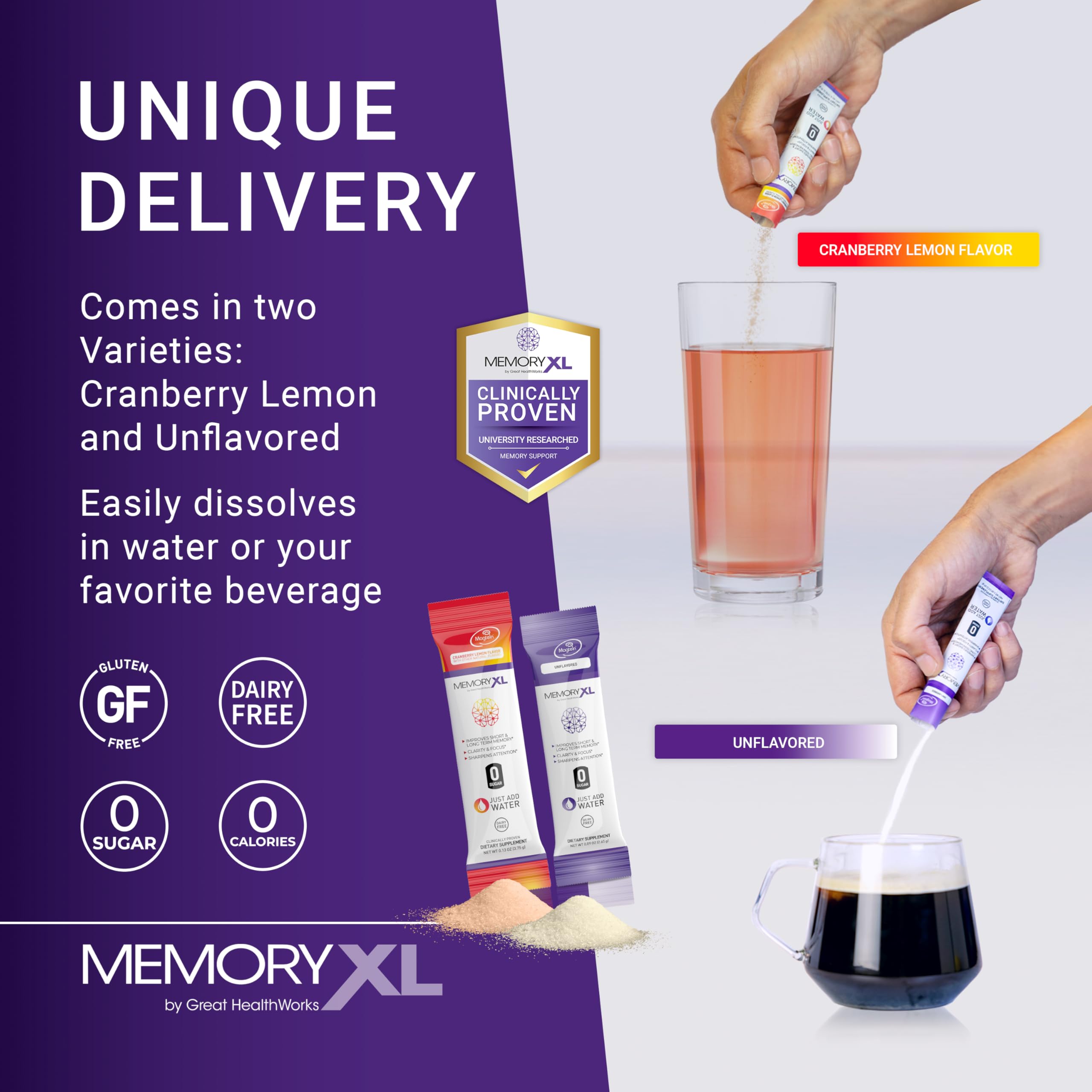 MemoryXL, Magnesium L-Threonate: Brain Supplement for Memory & Focus; Magtein®, Phosphatidylserine, Vitamin Mix. Improves Memory Focus Attention Learning & Logic. 0 Sugar, 0 cal, 30pk Cranberry Lemon OmegaXL uk supplements