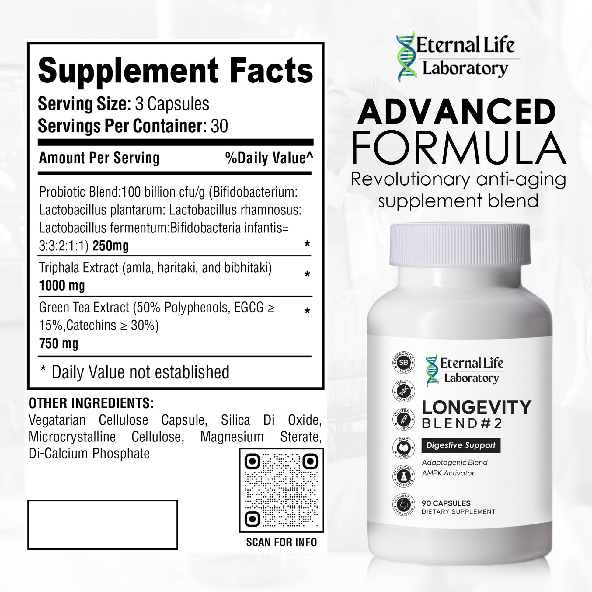 Probiotics for Women and Men, Daily Probiotic Supplement Probiotics and Triphala, Green Tea Extract - Anti-Aging Gut Health Optimizer - Intestinal, Colon & Digestive Health - 90 Capsules Eternal Life Laboratory uk supplements
