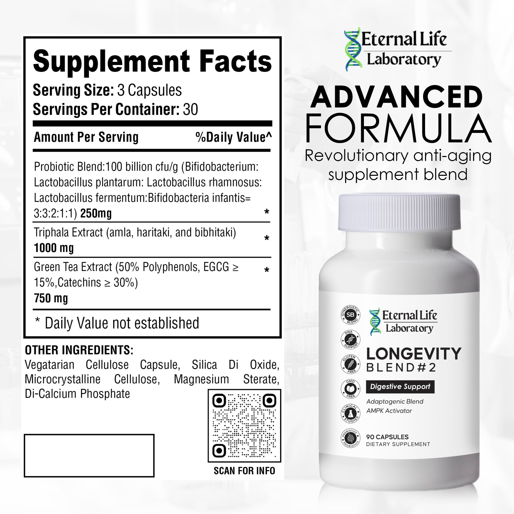 Probiotics for Women and Men, Daily Probiotic Supplement Probiotics and Triphala, Green Tea Extract - Anti-Aging Gut Health Optimizer - Intestinal, Colon & Digestive Health - 90 Capsules Eternal Life Laboratory uk supplements