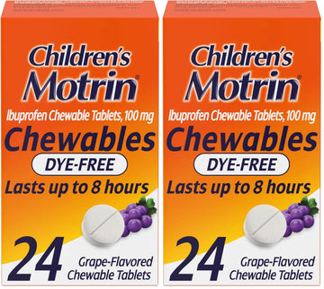 Motrin Children's Dye-Free Chewable Tablets with Ibuprofen, Kids' Fever Reducer & Pain Reliever for Sore Throat, Fever, Toothache & Pain Relief, Grape Flavor, 24 Count (Pack of 2) Motrin uk supplements