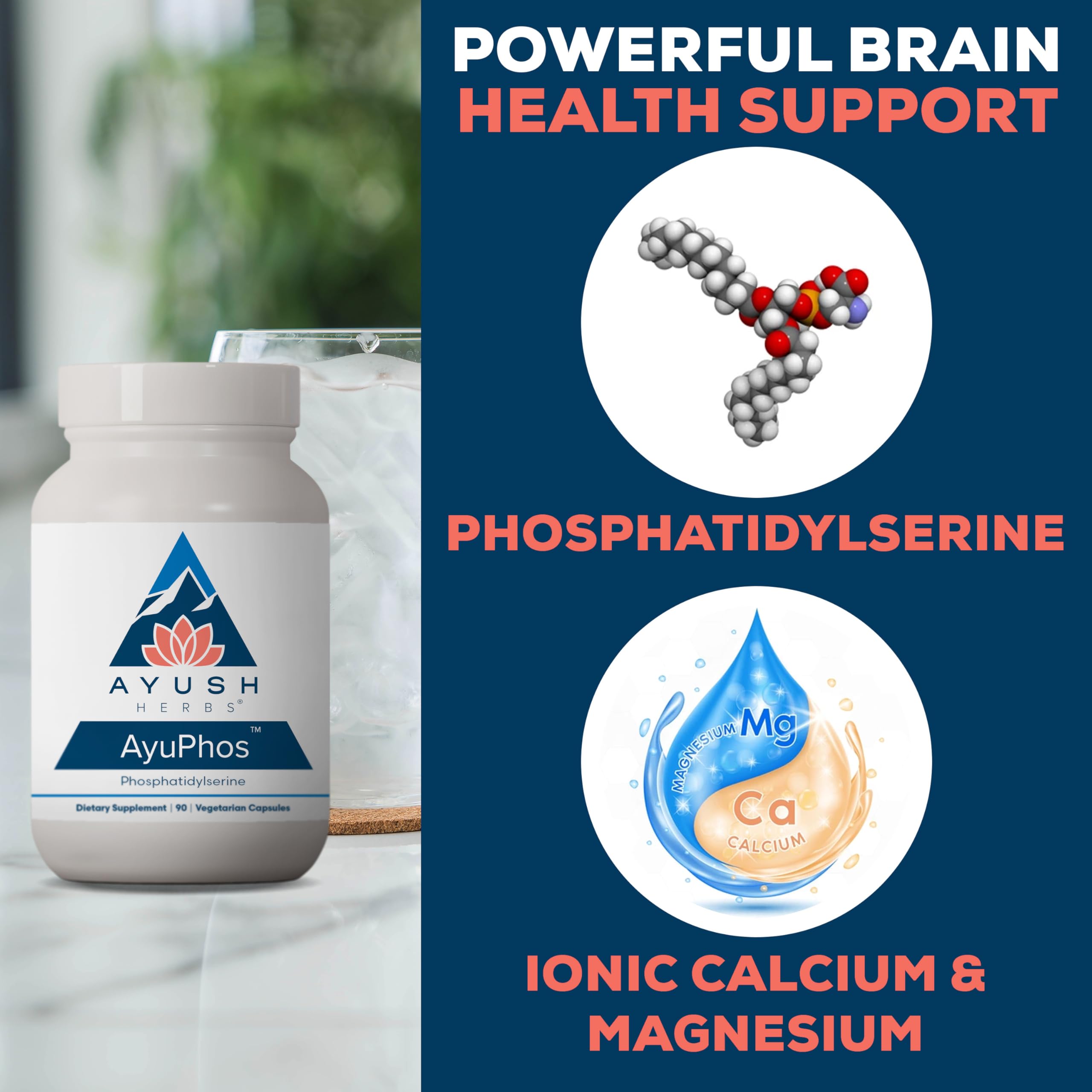 Ayush Herbs AyuPhos - Phosphatidylserine Supplement for Men & Women, Soy-Free Phosphatidyl Serine, Brain, Memory, & Cognitive Support for Adults, 200mg Per Pill - 45 Servings Ayush Herbs uk supplements