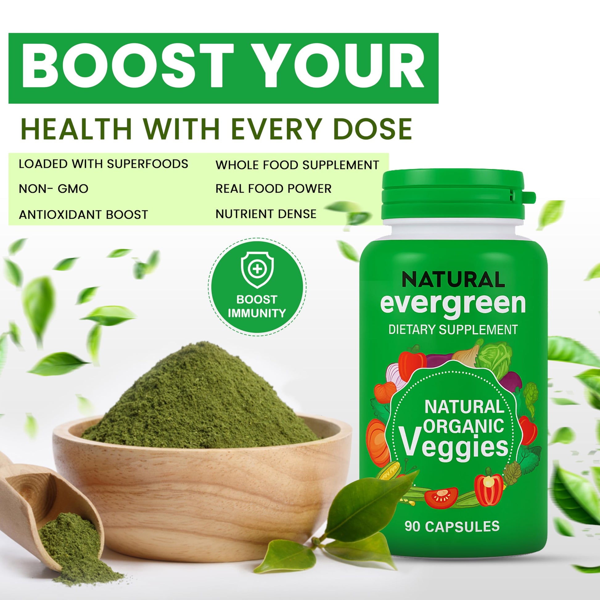 Fruit and Veggies Supplement – 100% Natural Super Greens Blend with Fruits & Vegetables | Veggie Capsules for Adults & Kids | Daily Nutrient Support Packed with Natural Vitamins & Minerals Natural Evergreen uk supplements