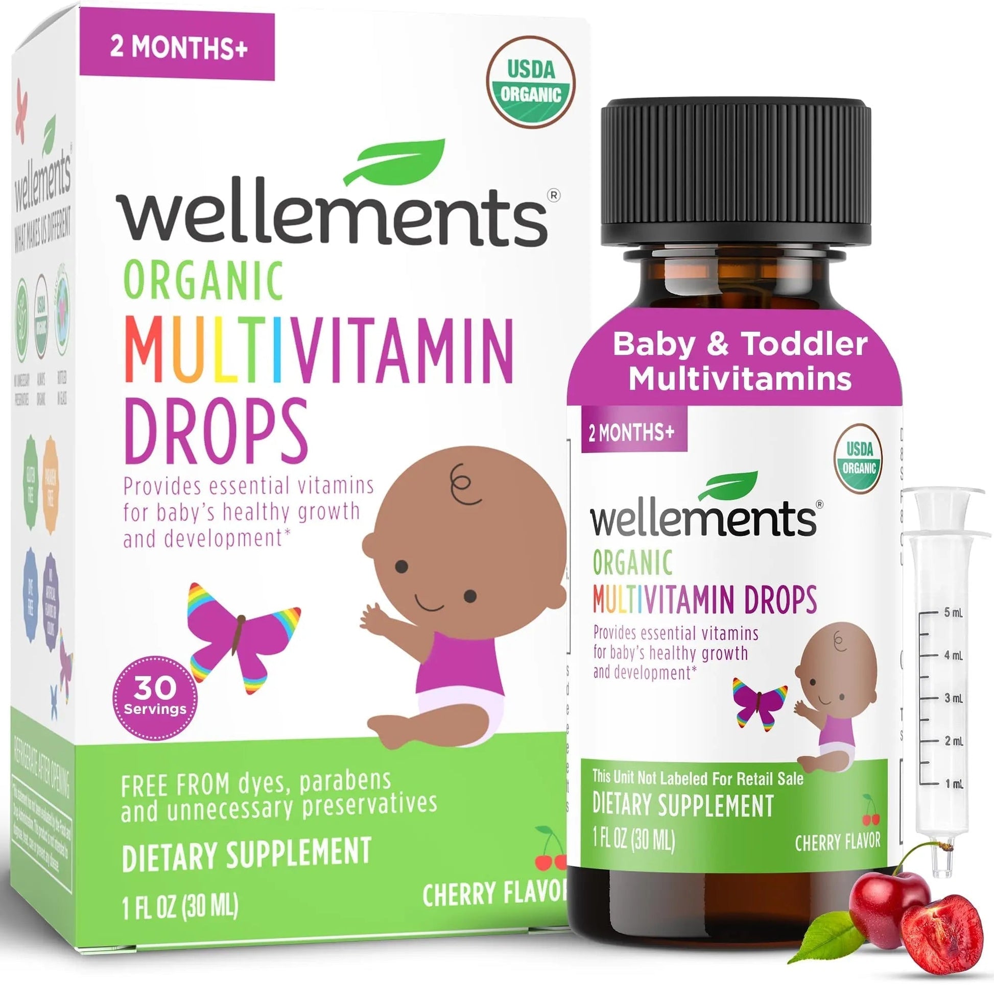 Wellements Organic Baby Multivitamin Drops (1 Fl Oz) - Cherry Flavor Liquid Multivitamins for Infants & Toddlers (2 Months+) Wellements uk supplements