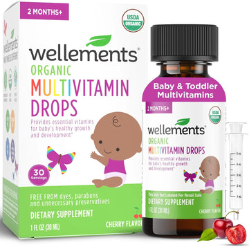 Wellements Organic Baby Multivitamin Drops (1 Fl Oz) - Cherry Flavor Liquid Multivitamins for Infants & Toddlers (2 Months+) Wellements uk supplements
