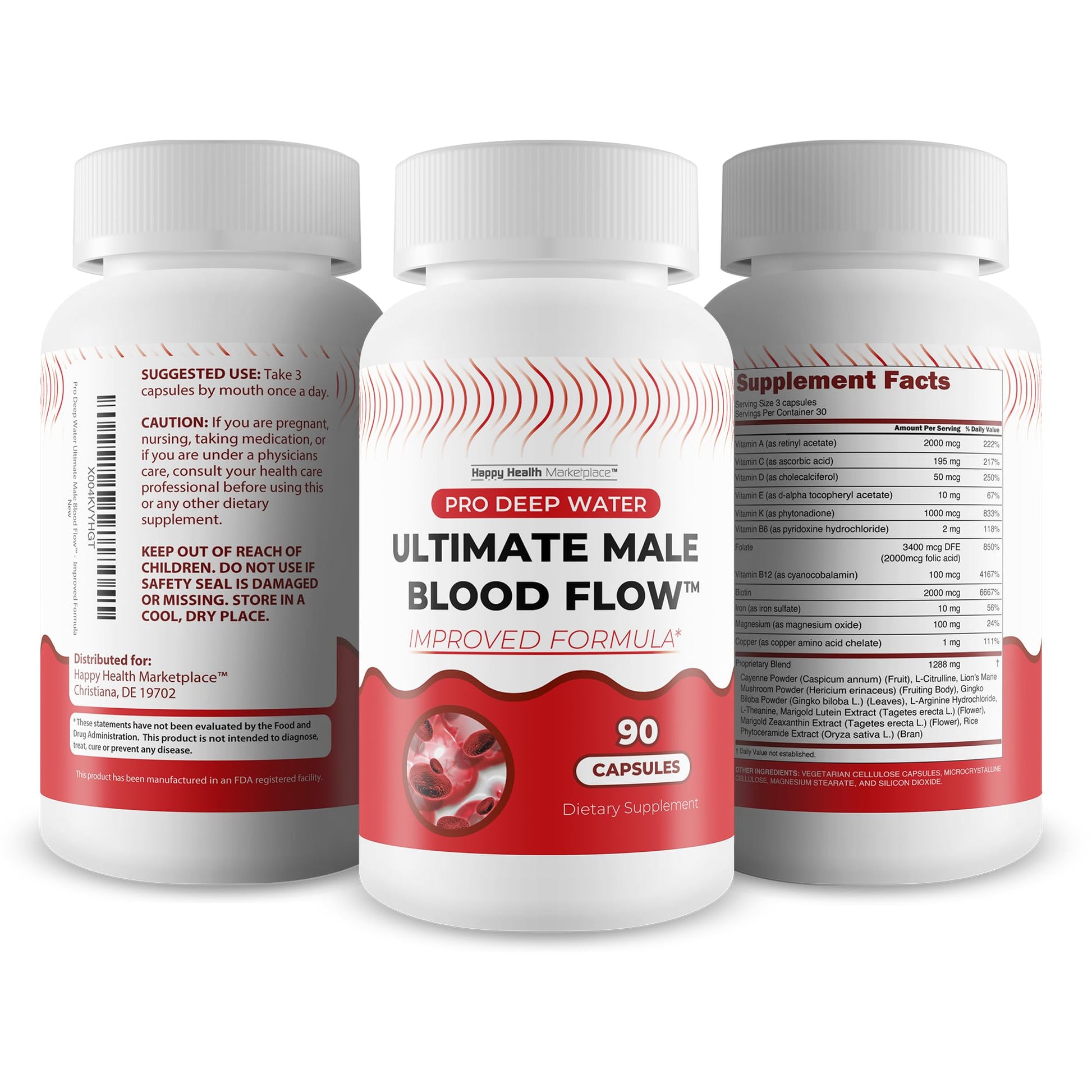 Pro Deep Water Ultimate Male Blood Flow - Improved Formula - Our Best Improved Blood Flow Supplement for Men - Advanced Blood Flow Support for Men - Our Best Circulation Supplement Alpha Boost Pills Happy Health Marketplace uk supplements
