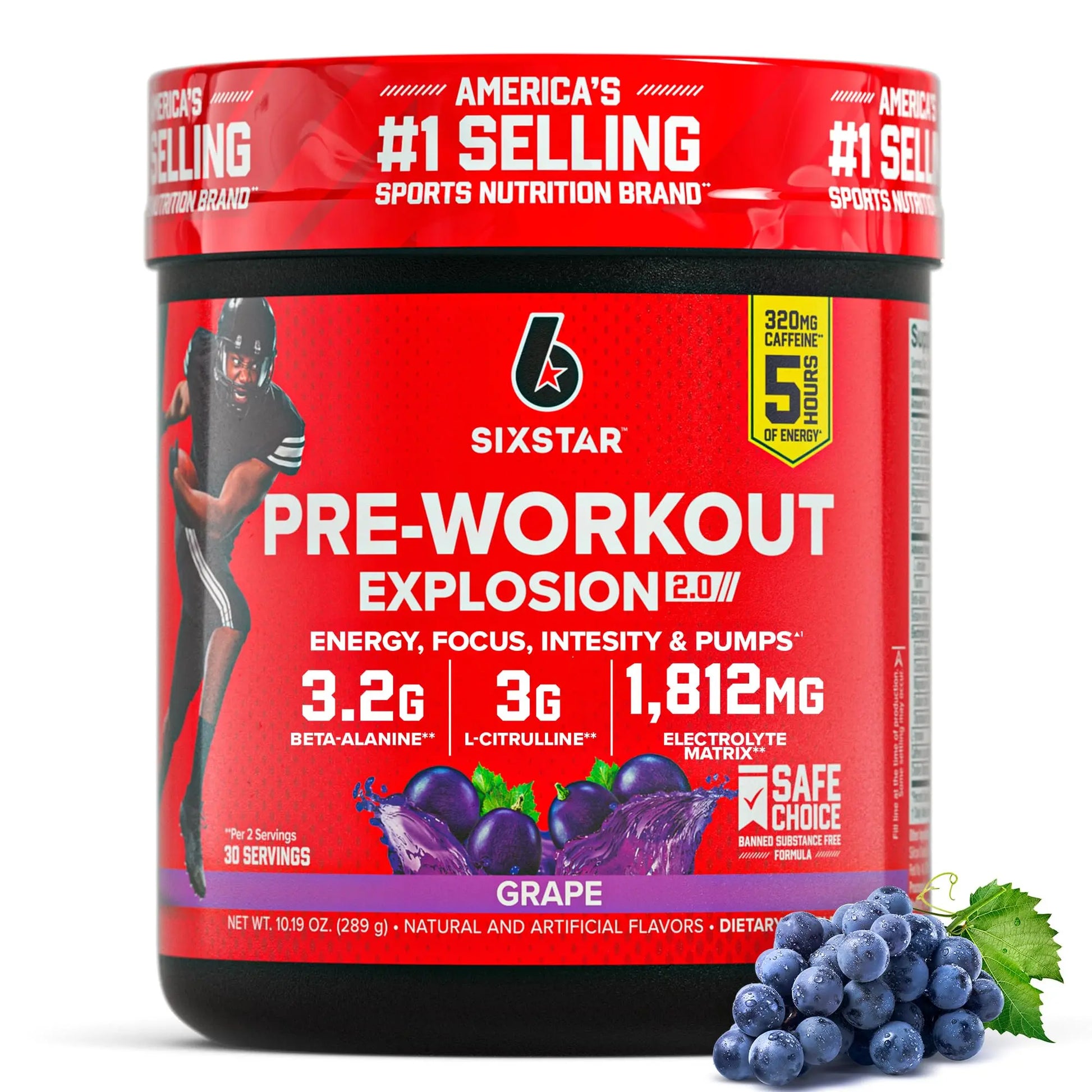 Six Star Pre-Workout Explosion, Grape (30 Servings) - Preworkout Energy Powder Supplement for Men & Women - Workout Drink Mix with L-Tyrosine & Beta Alanine Six Star uk supplements