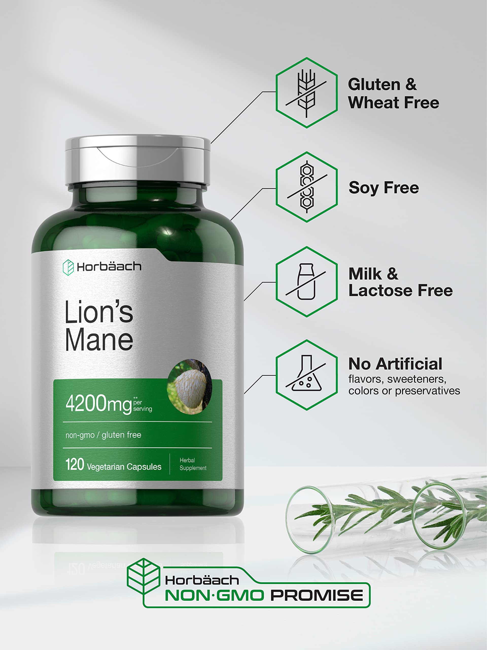 Horbäach Lions Mane Mushroom Extract | 4200mg | 120 Capsules | Vegetarian Horbäach uk supplements