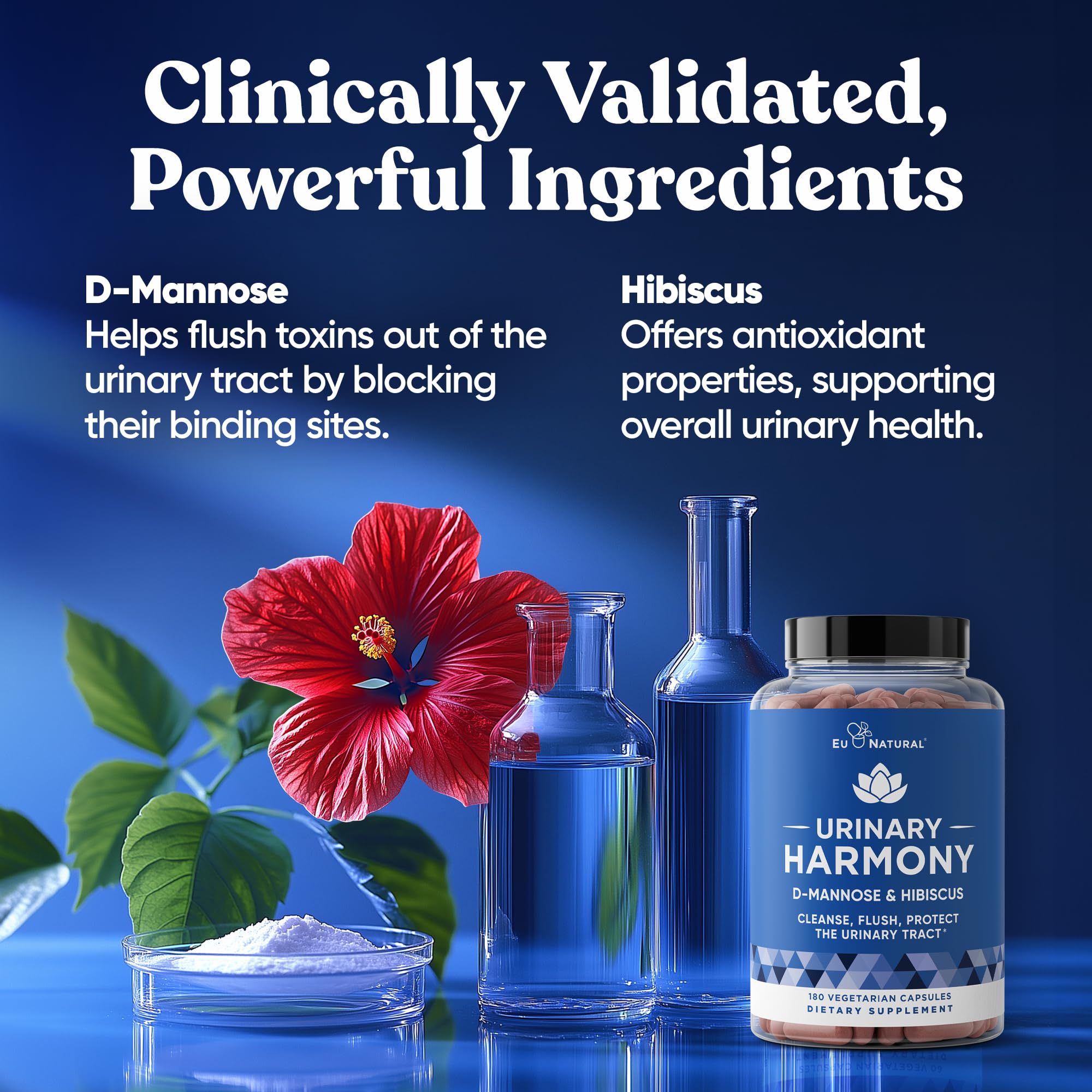 Eu Natural Urinary Harmony D-Mannose Supplement - Urinary Tract Health for Women - Fast-Acting Urinary Cleanse & Flush with Clinical-Strength D-Mannose & Hibiscus - 180 Capsules Eu Natural uk supplements