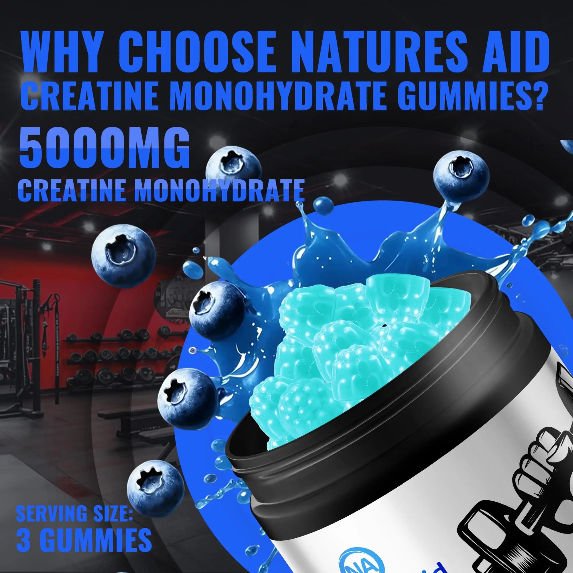 Natures Aid NSF Certified Creatine Gummy 5g - Creatine Monohydrate Gummies – Pre-Workout Energy & Muscle Growth Support for Men & Women Natures Aid uk supplements