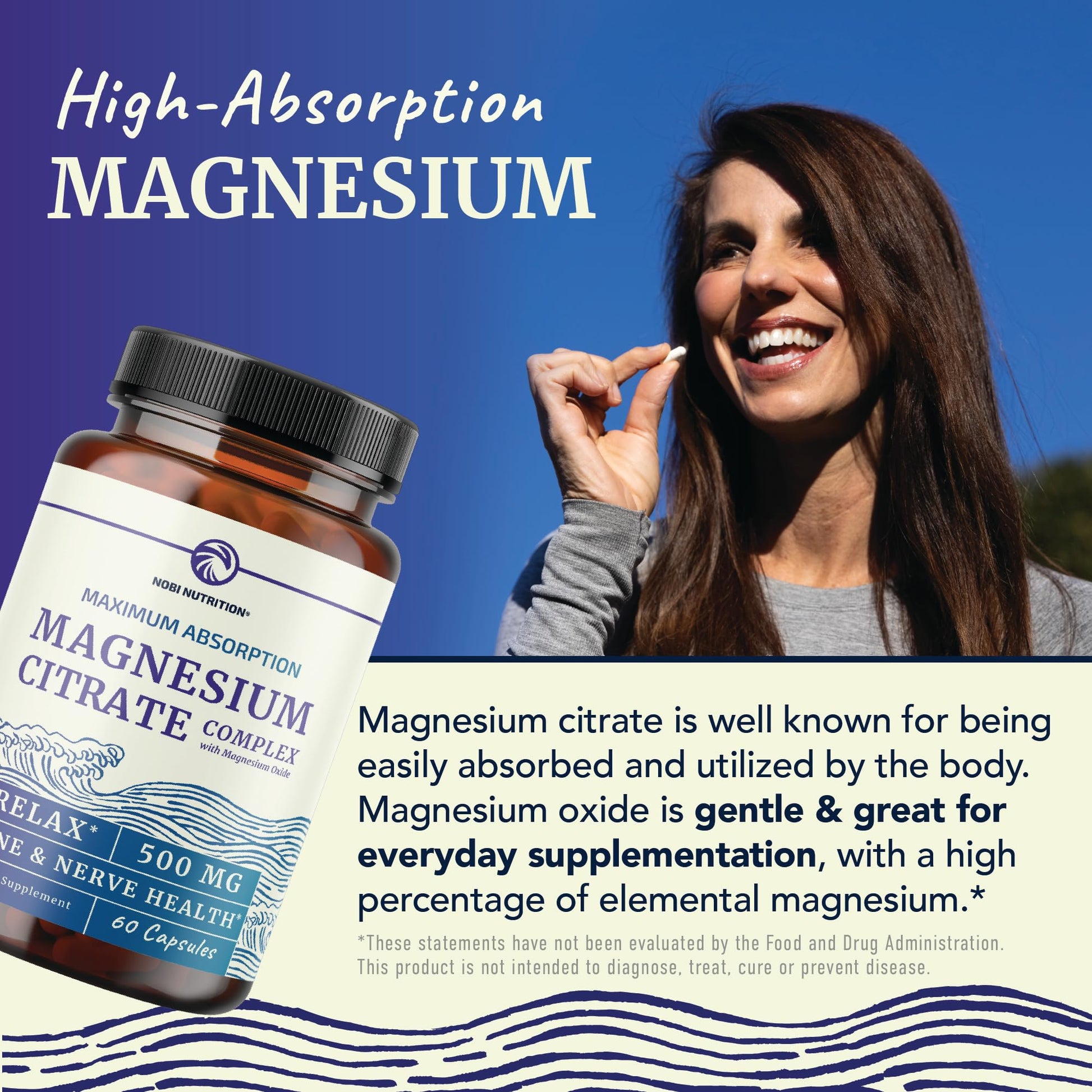 Magnesium Citrate Complex 500 MG for Calm & Relaxation | High Absorption Magnesium Supplement | Citrato de Magnesio | Constipation & Digestion Support Non-GMO Soy-Free | 60 Mag Citrate Capsules Nobi Nutrition uk supplements