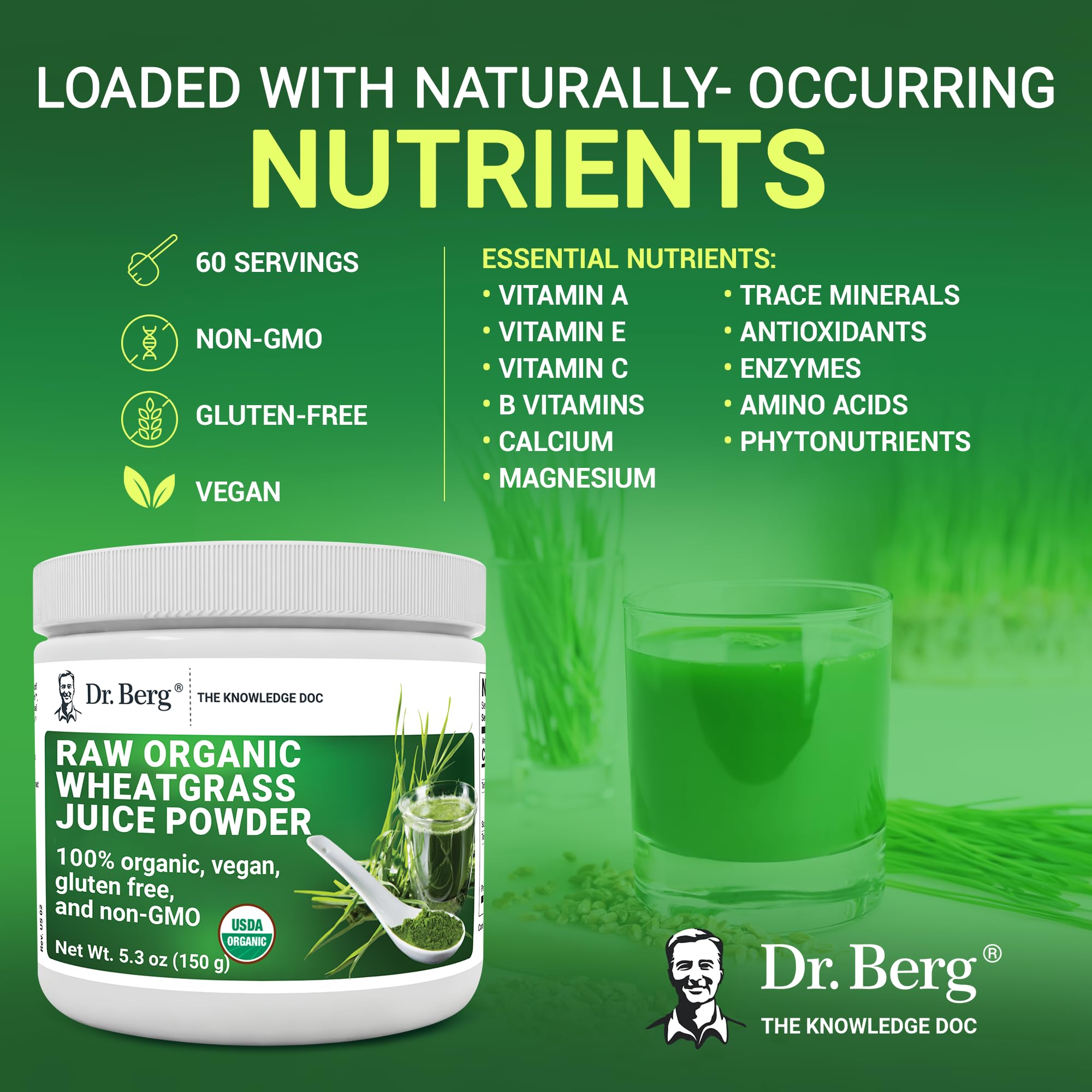 Dr. Berg's Wheatgrass Superfood Powder - Raw Juice Organic Ultra-Concentrated Rich Dr. Berg Nutritionals uk supplements