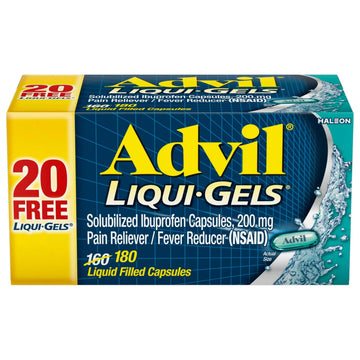 Advil Liqui-Gels Pain Reliever and Fever Reducer, Pain Medicine for Adults with Ibuprofen 200mg for Headache, Backache, Menstrual Pain and Joint Pain Relief - 180 Liquid Filled Capsules Advil uk supplements
