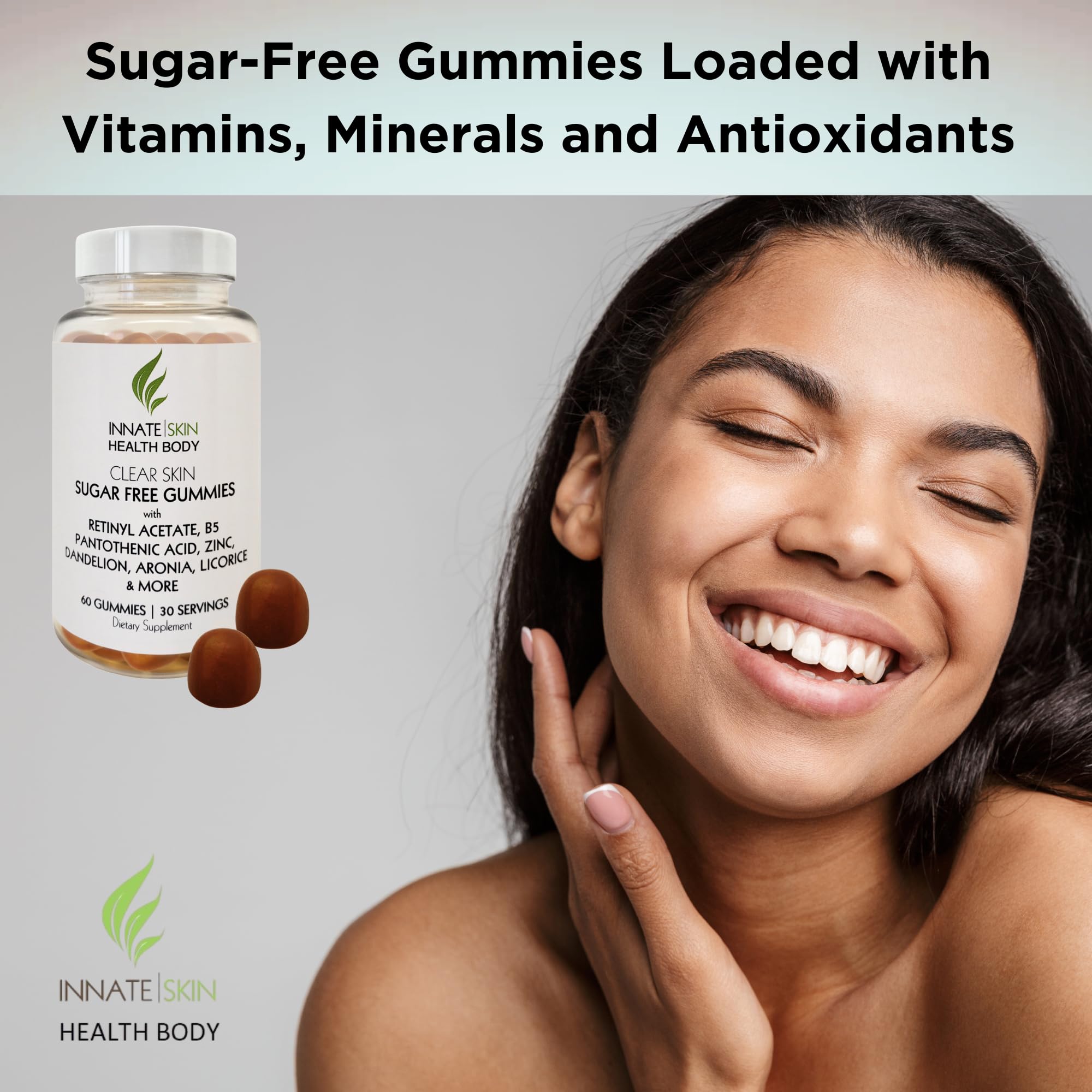 Innate Skin Health Body Clear Skin Acne Gummies - Complexion Supplement, Pantothenic Acid & Antioxidants, Vitamins 60 Count Innate Skin uk supplements