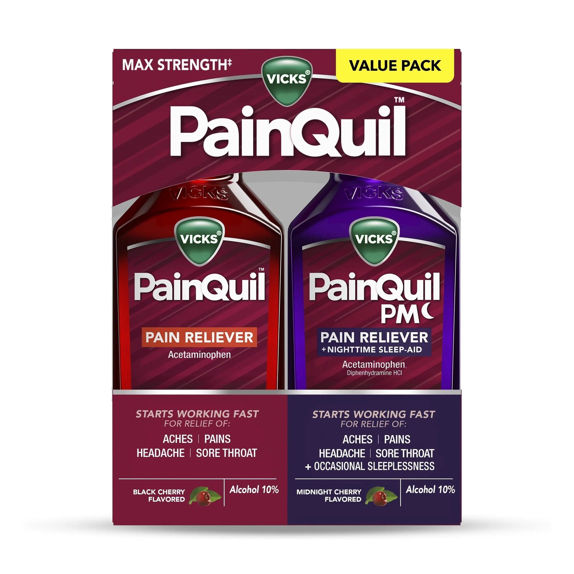 Vicks PainQuil & PainQuil PM Pain Relief Liquid, 1000mg Acetaminophen, 2x12 oz Vicks uk supplements
