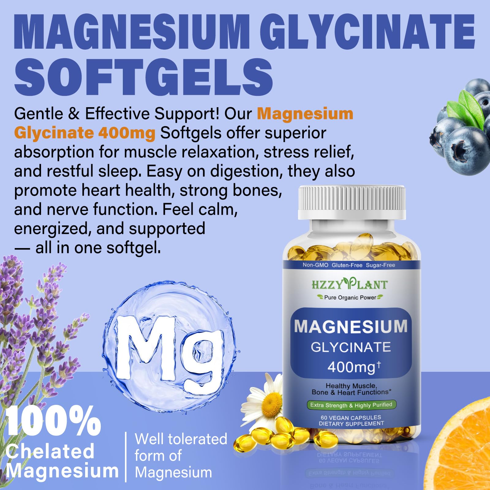 Magnesium Glycinate Softgels, High Absorption Magnesium Glycinate 400mg Supplement for Muscle, Heart, Sleep & Bone Support, Bisglycinate Softgel Capsules Supplement, Vegan, Non-GMO, 2 Month Supply HZZYPLANT uk supplements