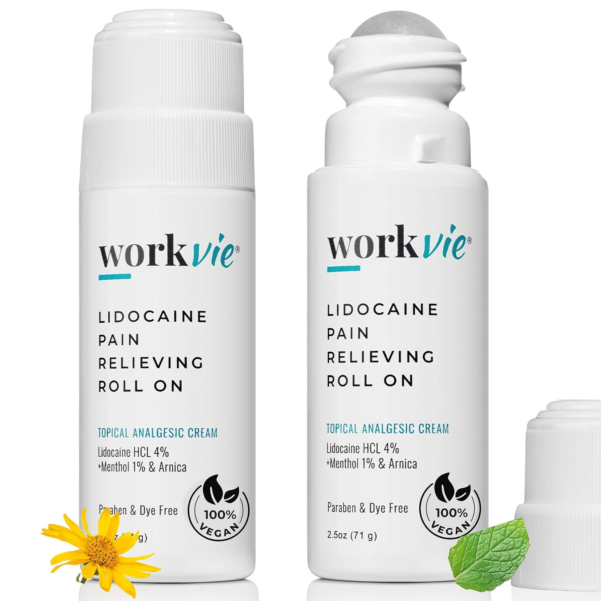 Workvie Lidocaine Roll On Pain Relief Cream 2pk Maximum Strength - Arnica, Menthol, Aloe Vera - Soothing Relief for Muscles and Joints - Sensitive Skin Friendly Workvie uk supplements