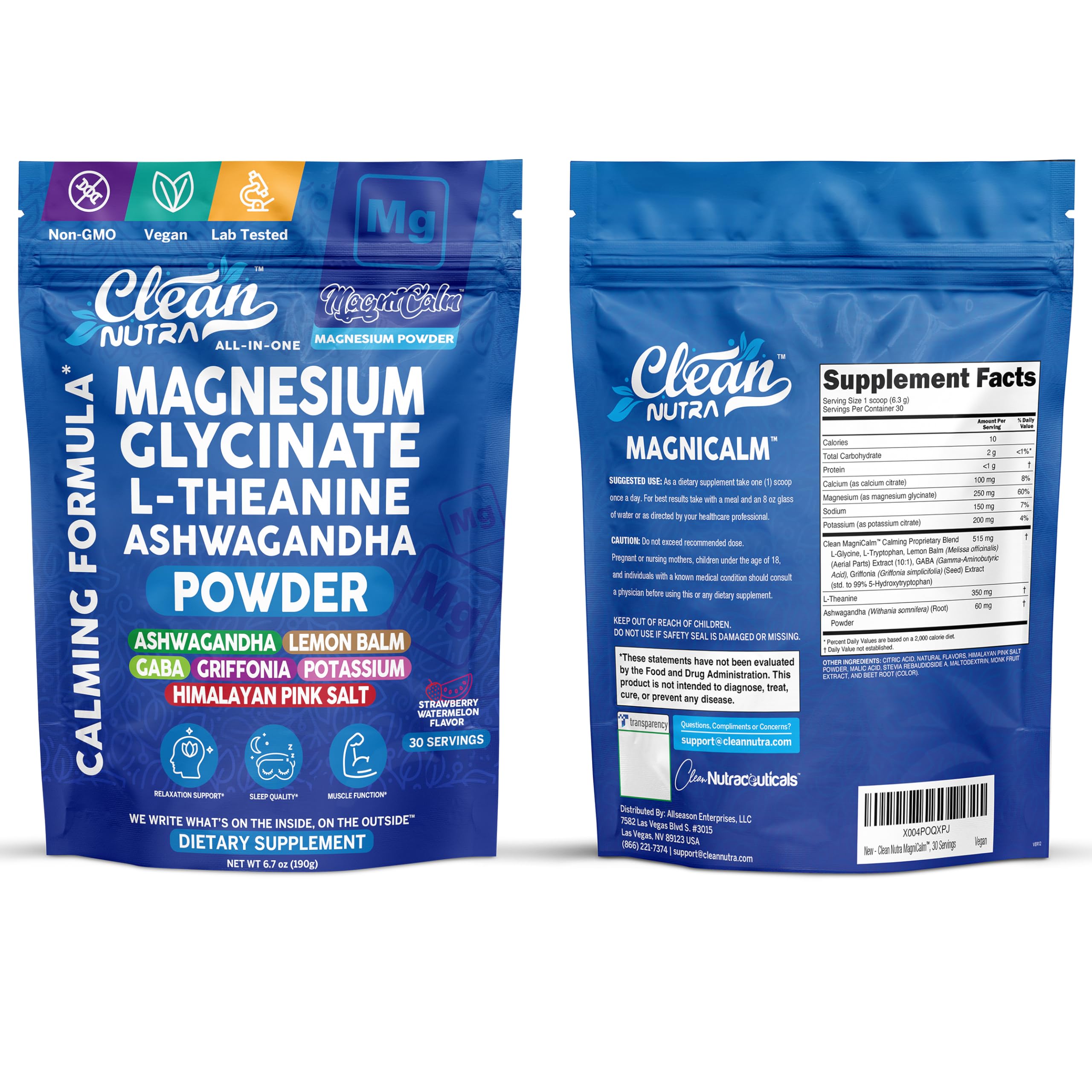 Magnesium Glycinate Powder Supplement + L Theanine Ashwagandha Glycine Apigenin Lemon Balm GABA 5HTP Pink Salt Potassium L Tryptophan Calcium | Powdered Sleep Aid Calm Trace Minerals Vitamin Clean Nutraceuticals uk supplements