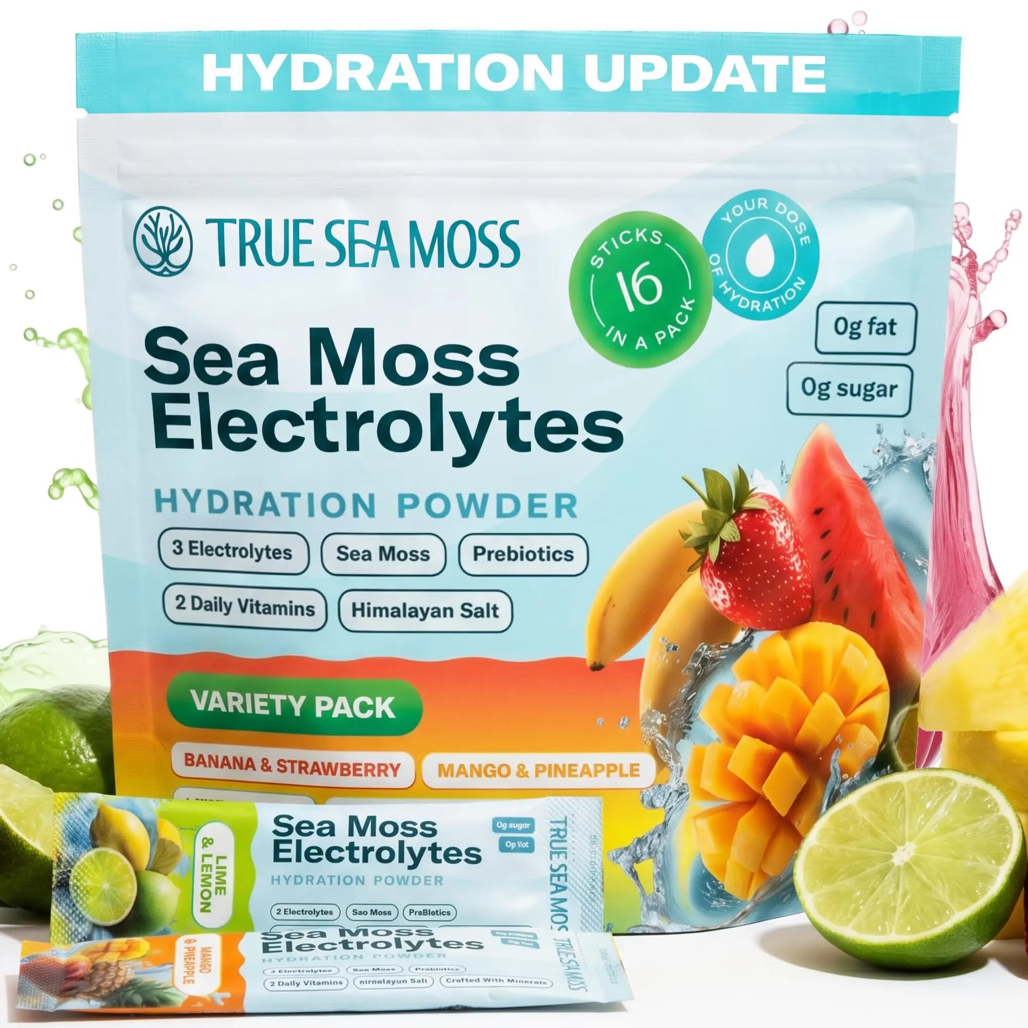TrueSeaMoss Electrolytes Powder Packets – Made in USA – 16 Stickpacks – Hydration Powder with Sea Moss with Potassium – No Sugar Drinks – Variety Pack TrueSeaMoss uk supplements