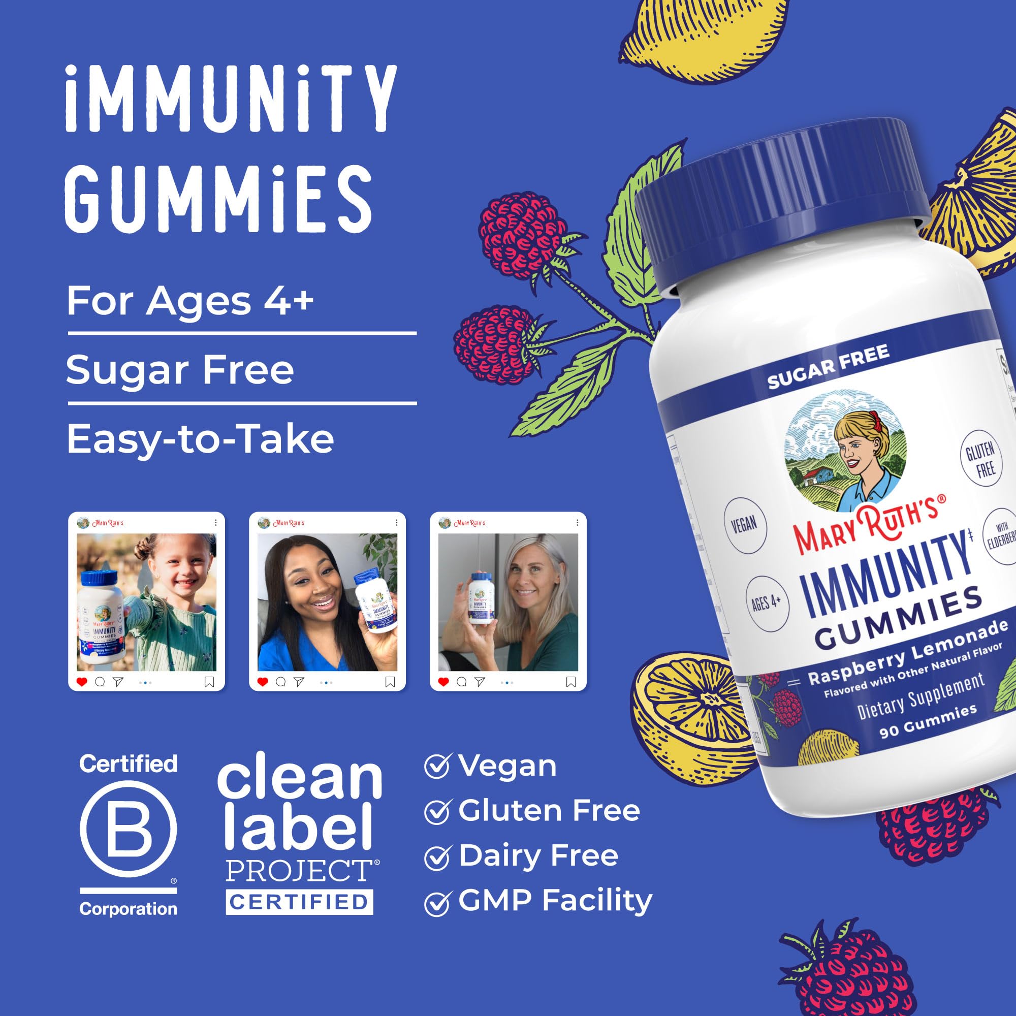 MaryRuth Organics Sugar Free Immunity Gummies | Powerful Blend | Elderberry Vitamin C & Zinc | Vitamin D3 & Echinacea | Immune Support Supplement | Gummies for Kids & Adults | Vegan | Non GMO | 90ct MARYRUTH'S uk supplements