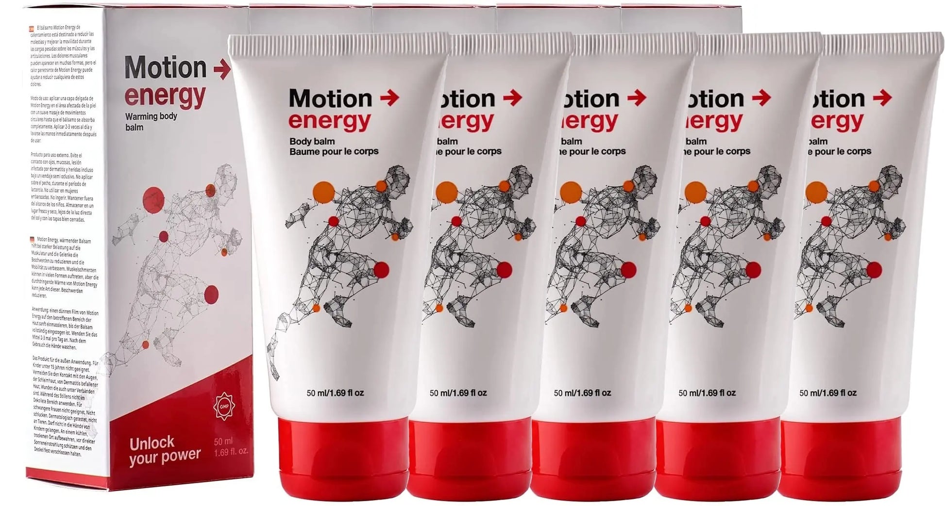 Motion Energy - Body Balm | Eucalyptus, Rosemary, Cinnamon Essential Oils & Ginger | 50 ml | 5 Pack Motion Energy uk supplements