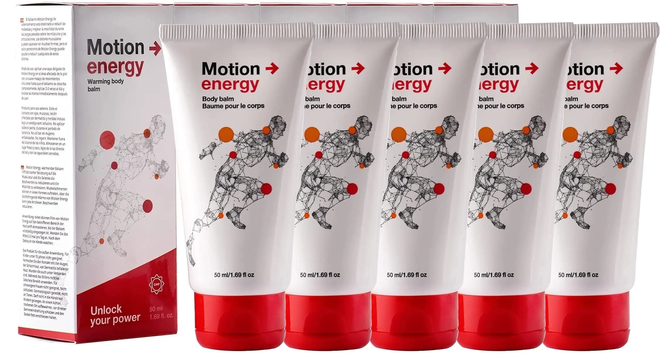 Motion Energy - Body Balm | Eucalyptus, Rosemary, Cinnamon Essential Oils & Ginger | 50 ml | 5 Pack Motion Energy uk supplements