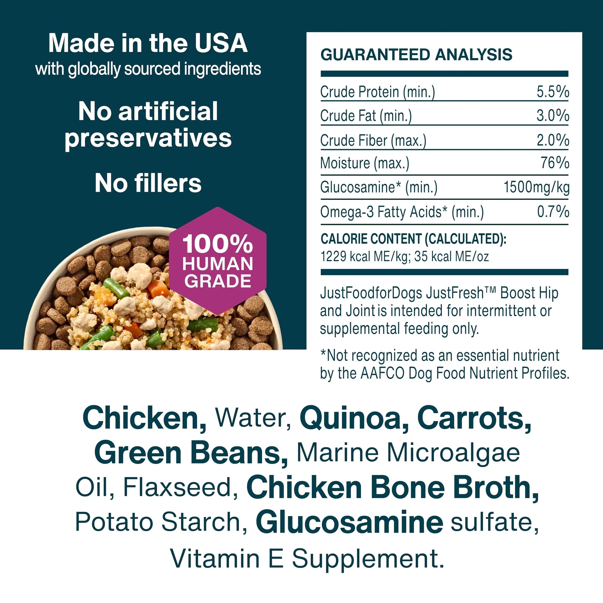 JustFoodForDogs JustFresh Boosts Hip & Joint Support Dog Food Toppers with Glucosamine to Support Hip Mobility & Joint Flexibility, Human-Grade Fresh Pet Meal Booster, 8 oz Pouches - 8 Pack JustFoodForDogs uk supplements