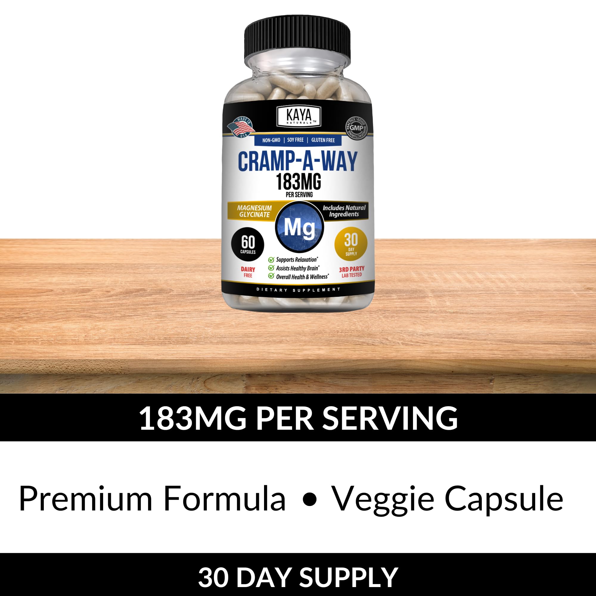 Kaya Naturals Cramp-A-Way Magnesium Glycinate 183mg (60 Count (Pack of 1) Kaya Naturals uk supplements