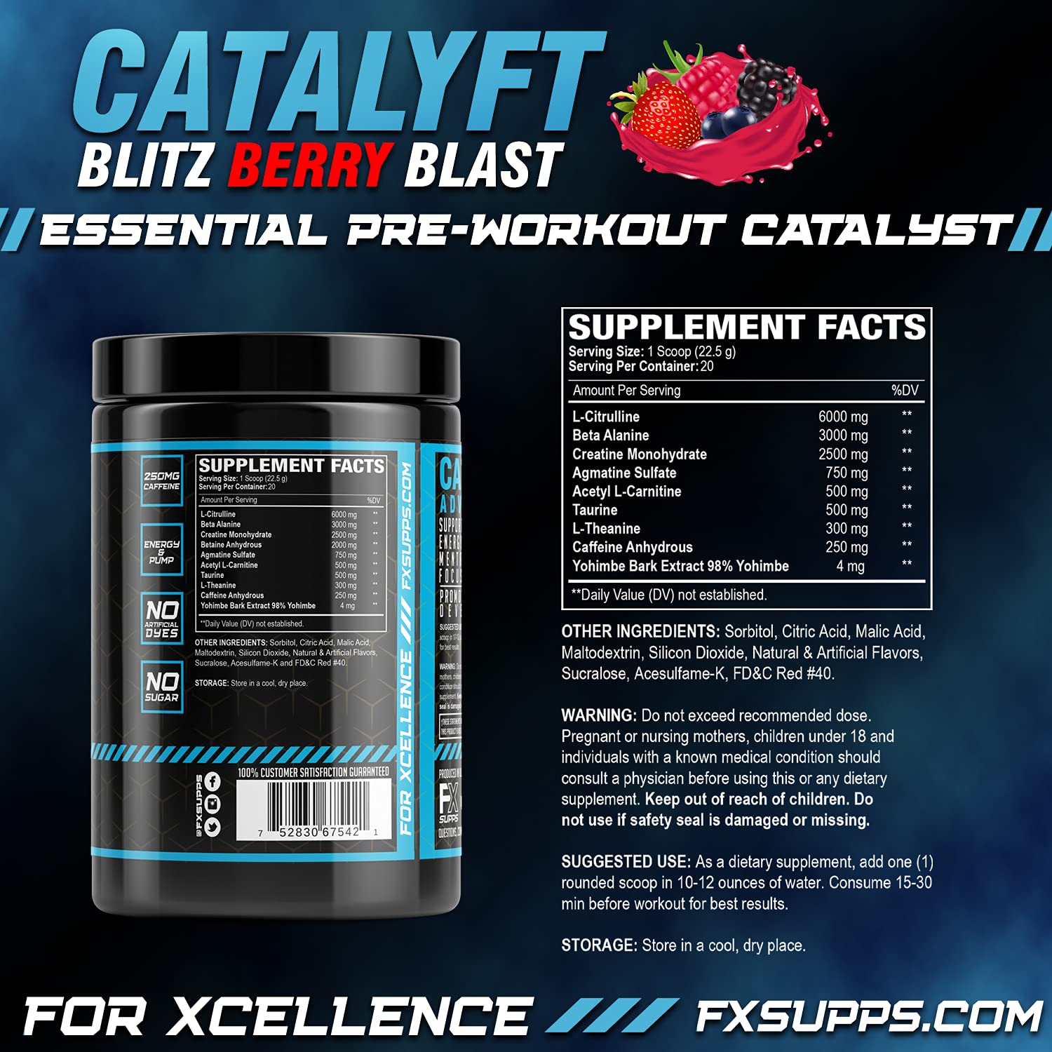 FX Supps Catalyft Pre-Workout PowderDrink for Men and Women Blitz Berry Blast Dietary FXSUPPS uk supplements