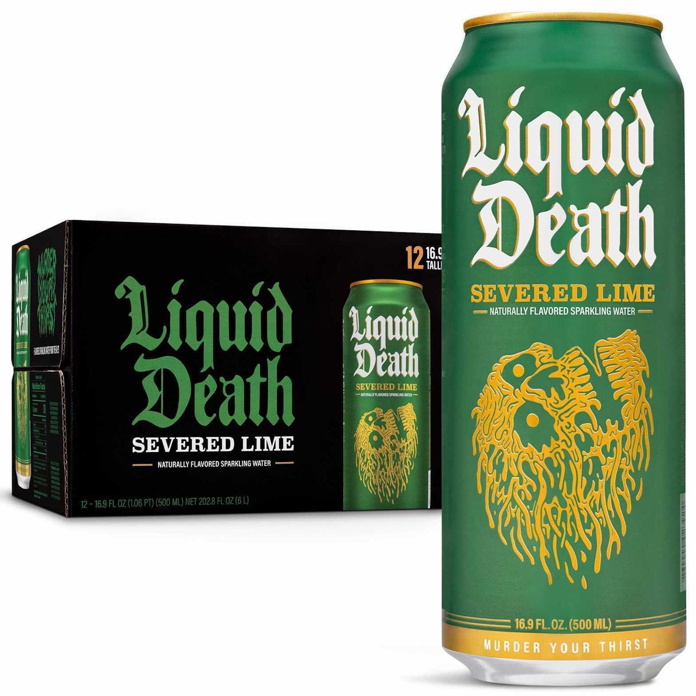 Liquid Death Flavored Sparkling Water with Agave, Severed Lime, 16.9 oz Tallboys (12-Pack) Liquid Death uk supplements