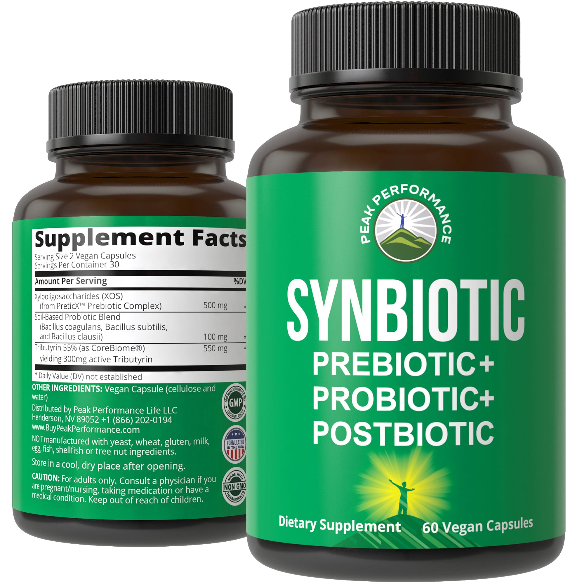 Synbiotic = Prebiotic + Probiotic + Postbiotic 3-in-1 Supplement with Clinically Tested Ingredients. Pre and Probiotics Plus Important Tributyrin Postbiotics for Gut. Vegan Capsules for Women + Men Peak Performance uk supplements