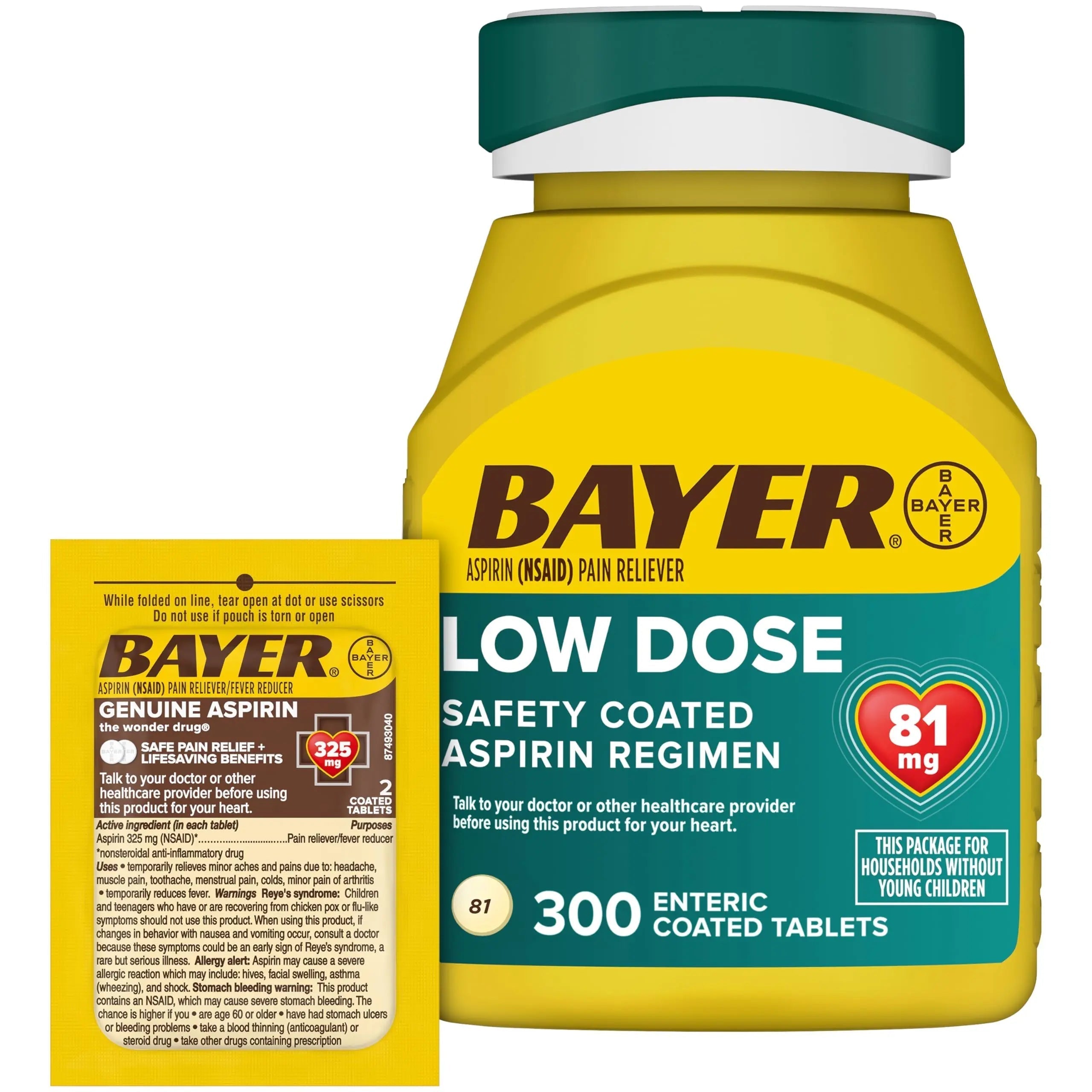 Bayer Aspirin 81mg Enteric Coated Tablets 300ct and 2 Count Travel Pack of Genuine Aspirin 325mg Coated Tablets Bayer uk supplements