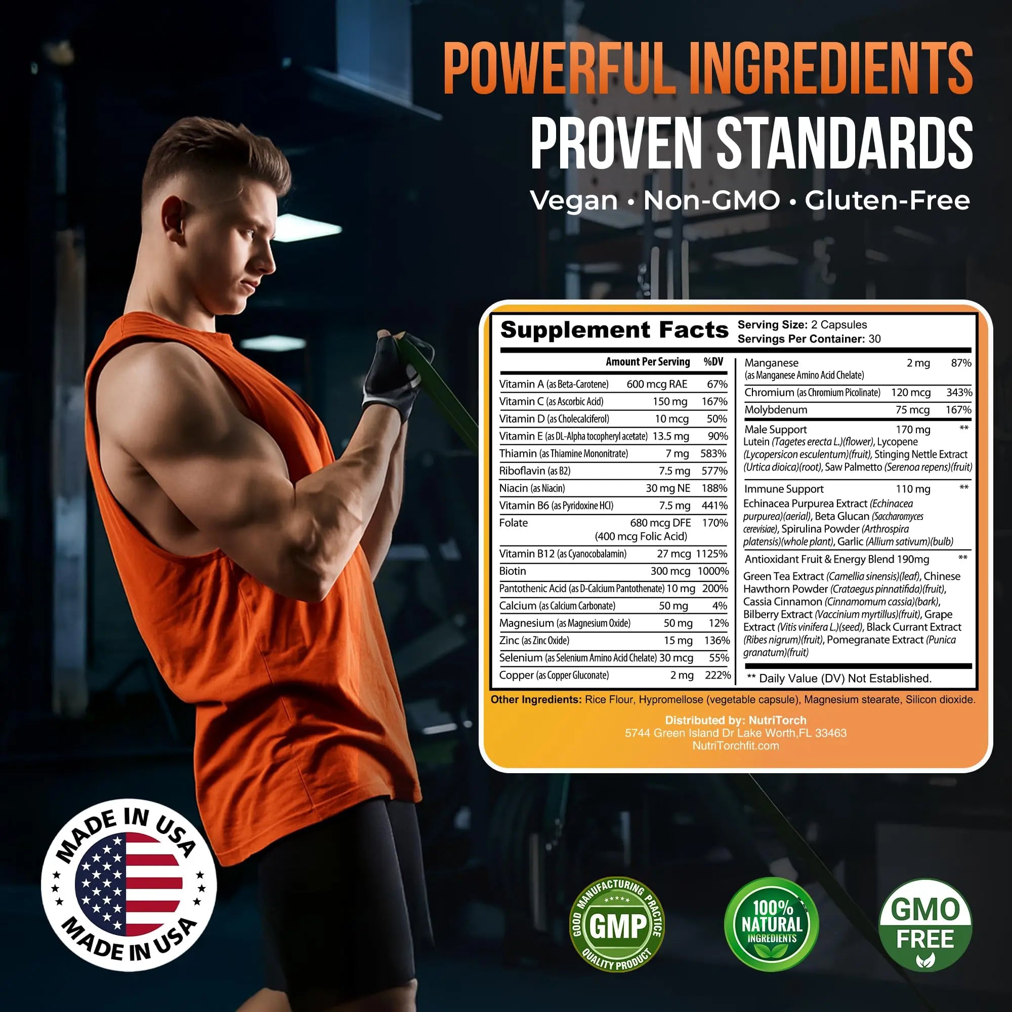 NutriTorch Multivitamin for Men – Adult Dietary Supplement with Vitamins A, C & D, Minerals & Antioxidants for Immune Support, Increased Energy NutriTorch uk supplements